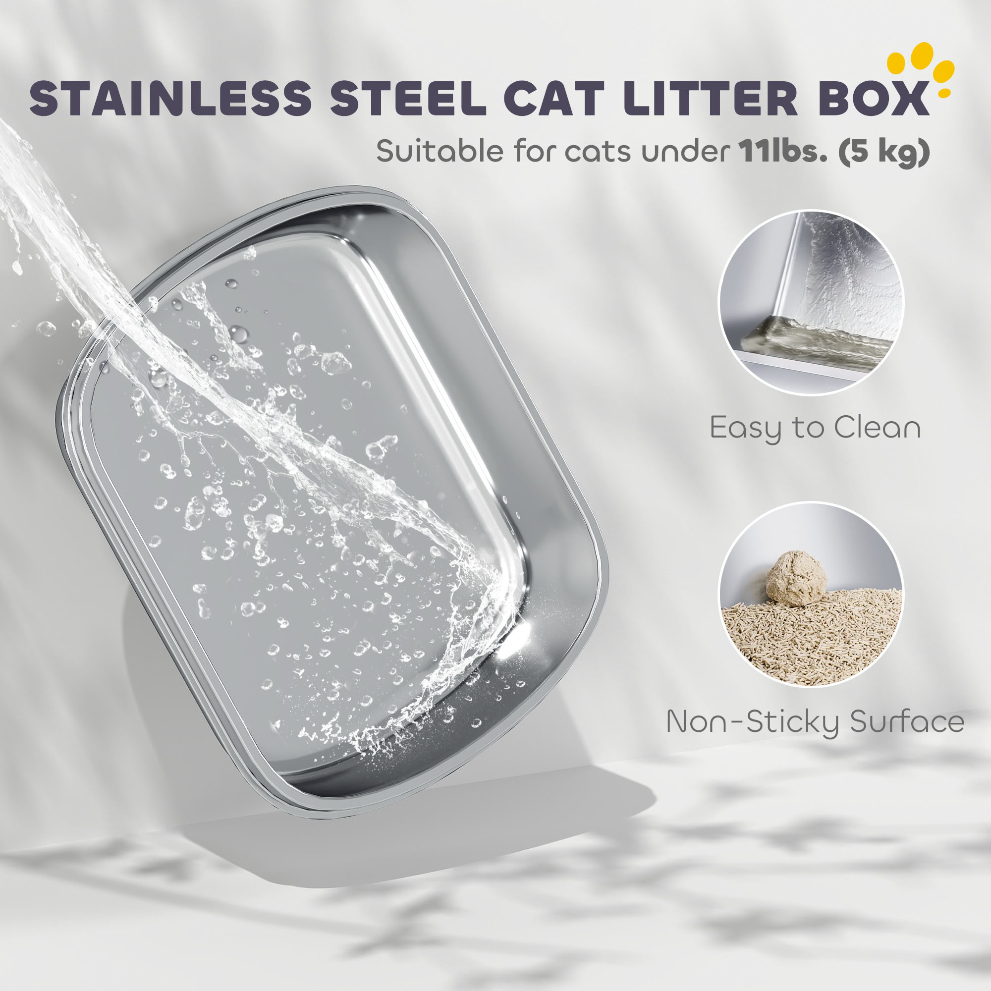Enclosed Stainless Steel Litter Box, Metal Cat Litter Box with Scoop, Deodorizer Bag, Handle, Easy to Clean