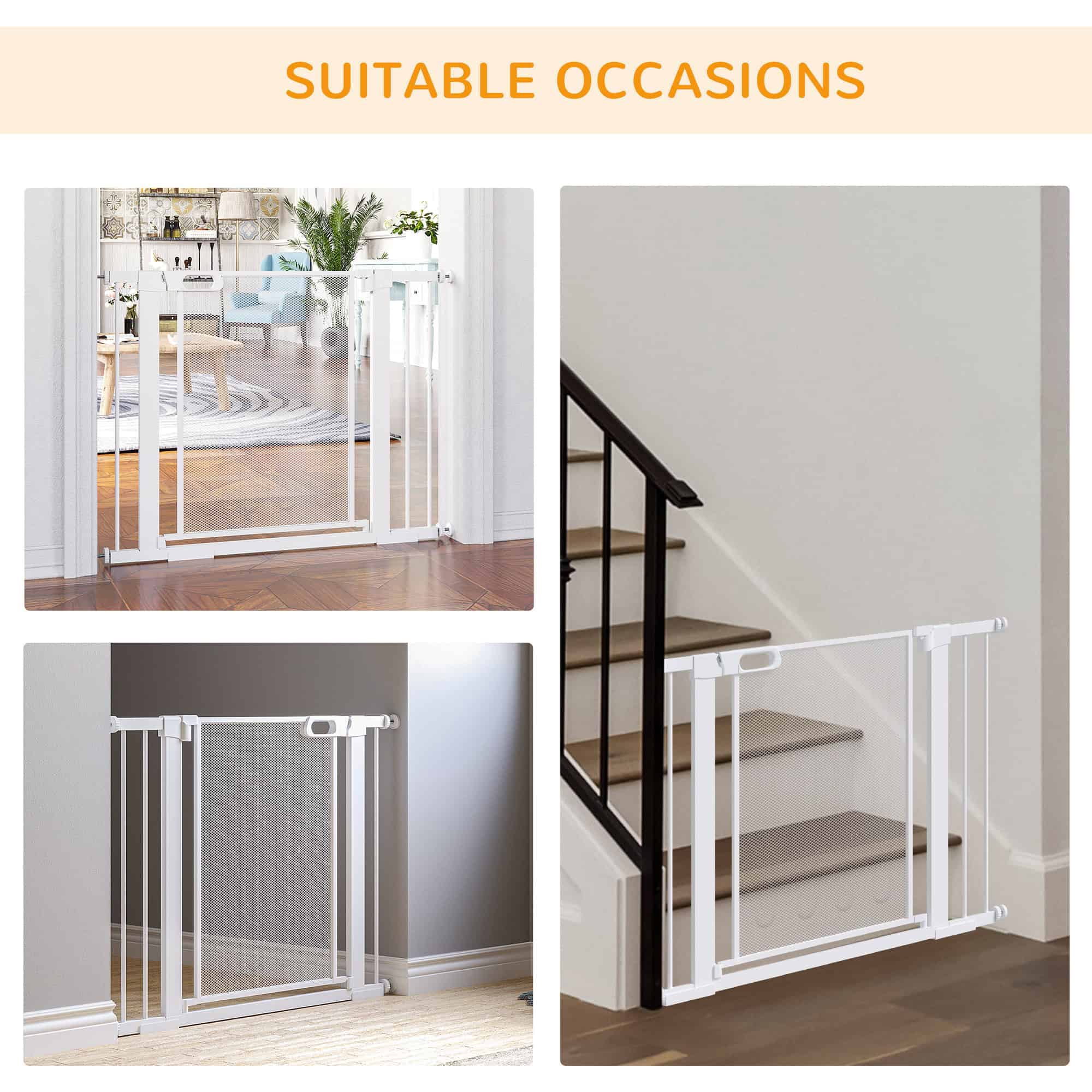 29.5"-40.6" Metal Pet Gate, Dog Gate with Auto Closing Door, Double Locking, for Doorways, Stairs, Hallways, White