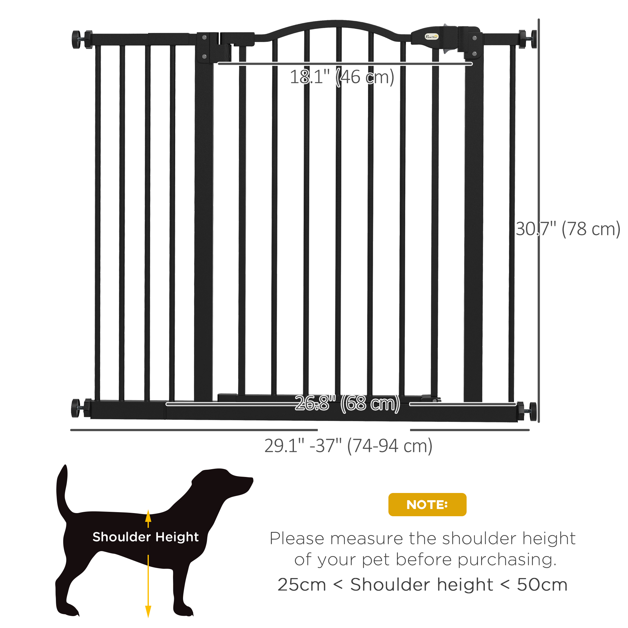 Extra Tall Dog Gate with Door, Pressure Fit, Auto Close, Double Locking for Doorways Hallways Stairs, 29"-37", Black
