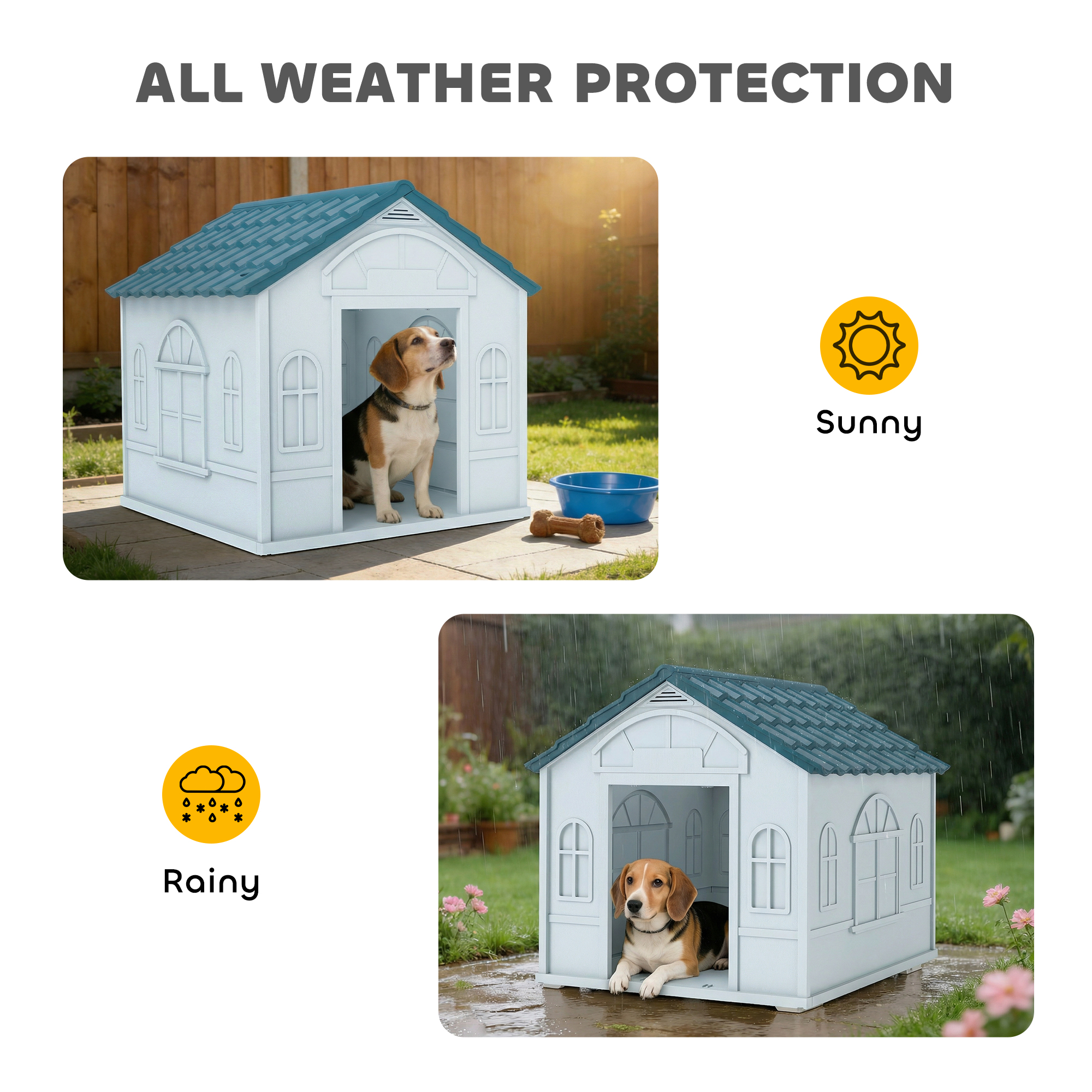 26" Plastic Dog House Outdoor with Air Vents, for Small Medium Dogs, Blue