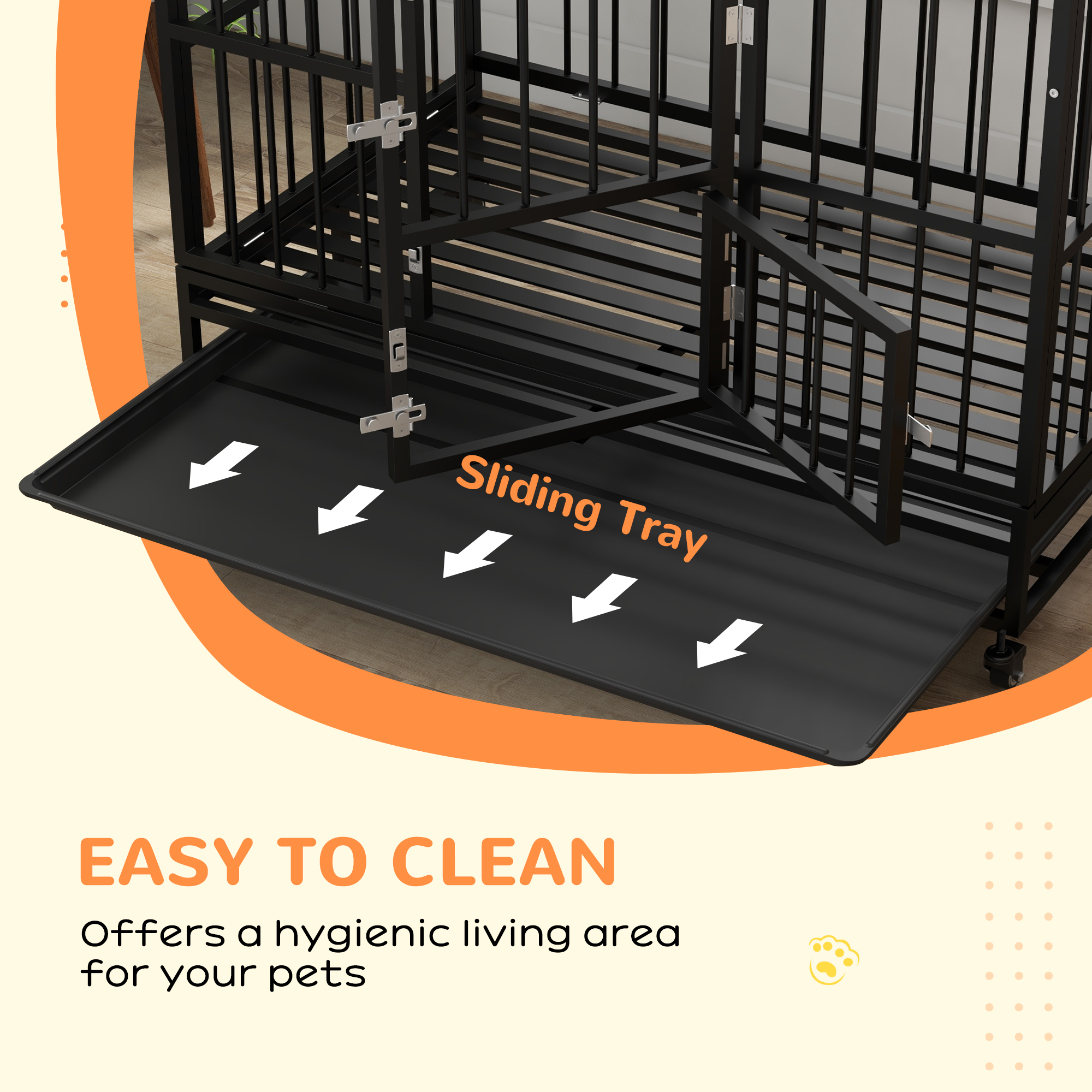 49" Heavy Duty Dog Crate with Removable Tray, Doors, Openable Roof, for Large and Extra Large Dogs, Black - Image 7