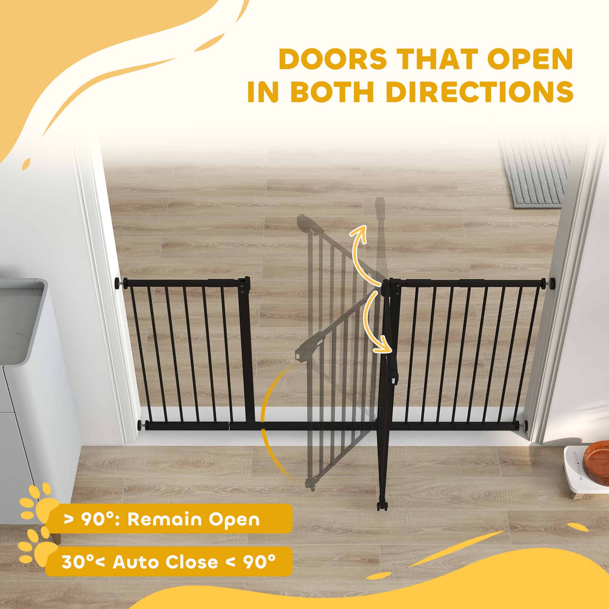 29"-58" Wide Pet Gate with Door Dog Gate and Barrier Indoor for Stairs Includes 7", 8", 12" Extensions Kit, 30 Inch Tall Pressure-Mounted Safety Gate, Black