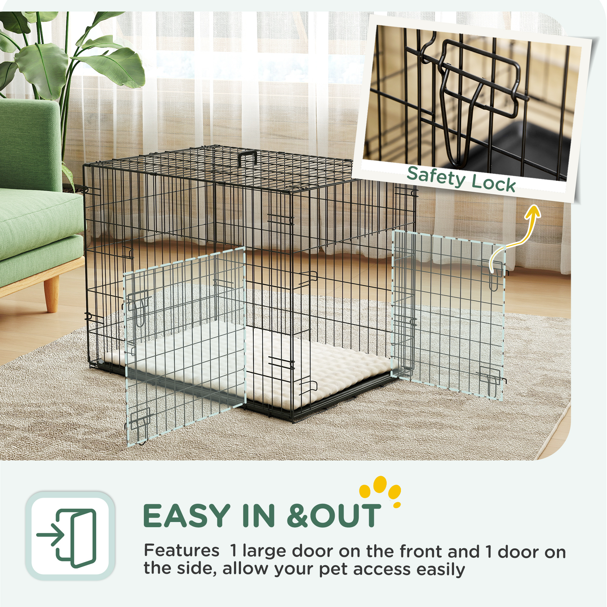 30" Dog Crate with 2 Doors, Folding Metal Dog Cage with Soft Cushion, Removable Tray, Handle, for Small Dogs, Black - Image 5