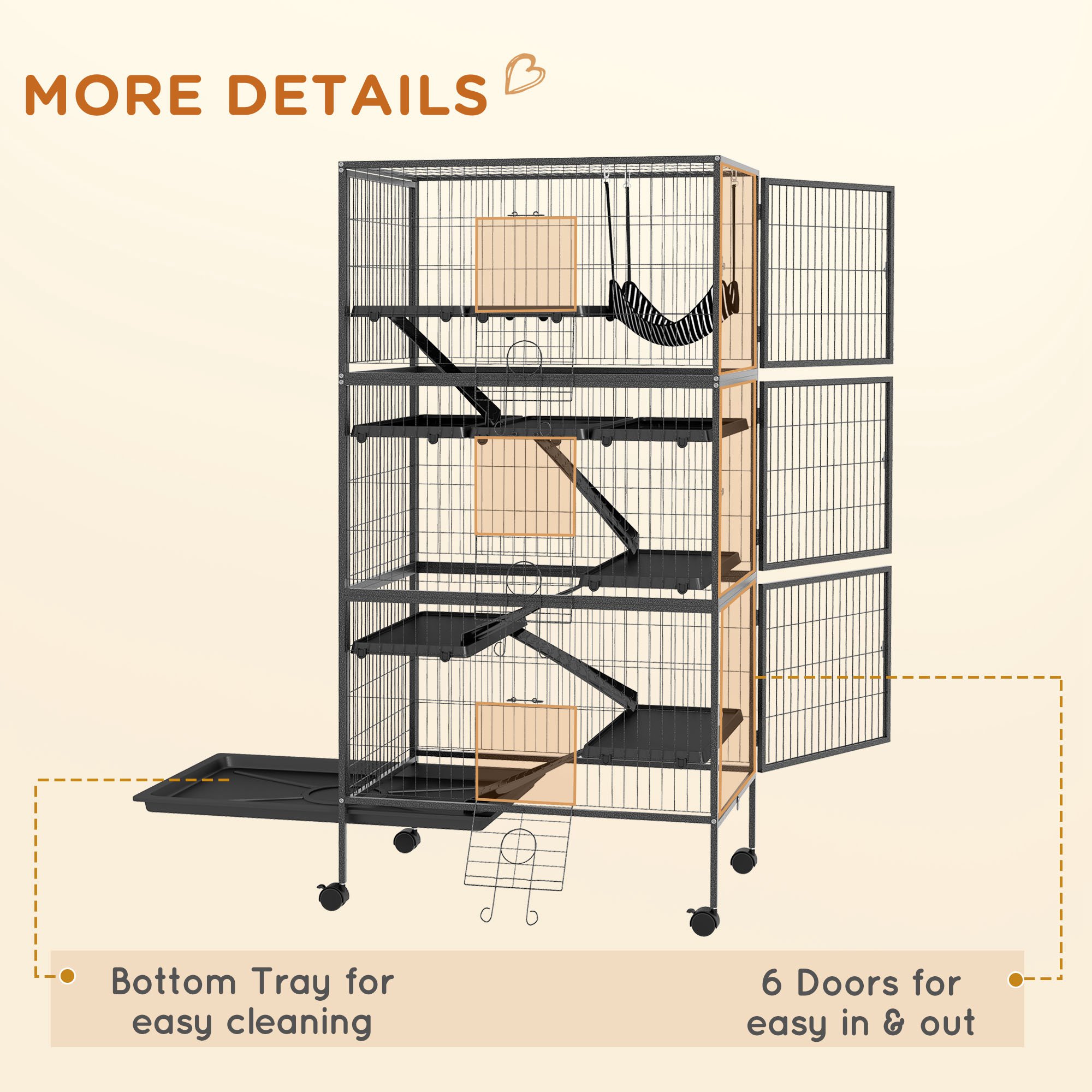 6-Tier Rolling Small Animal Cage, Deluxe Rabbit Cage, Ferret Cage for Mink Chinchilla Kitten Rabbit Charcoal Grey