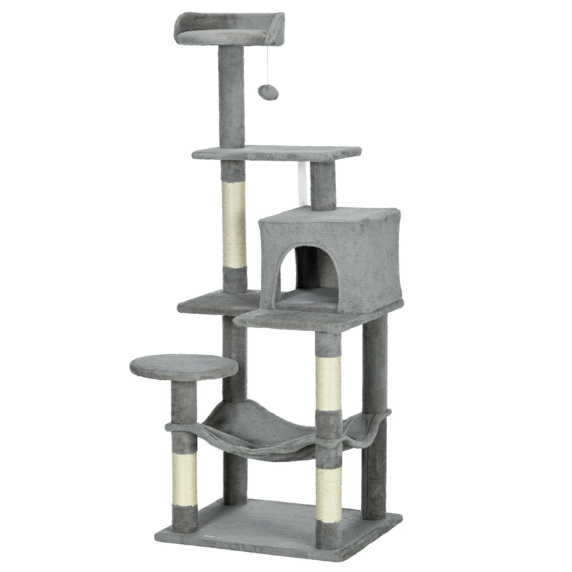 Tall Cat Tree for Indoor Cats, 56" Multi-Level Cat Tower with Hammock, Cat Bed, Cat Condo with Sisal Scratching Posts, Grey