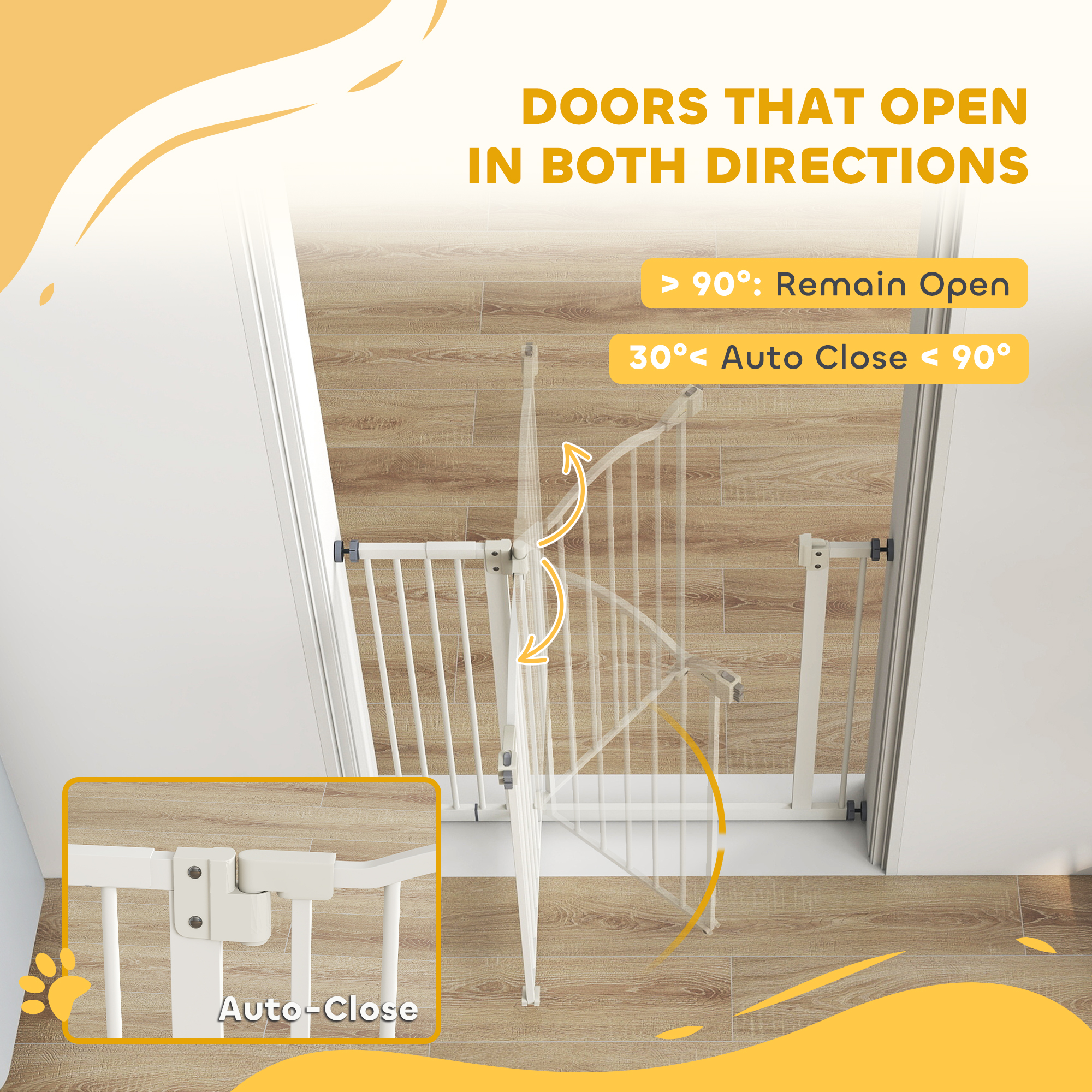 Extra Tall Dog Gate with Door, Pressure Fit, Auto Close, Double Locking for Doorways Hallways Stairs, 29"-37", White