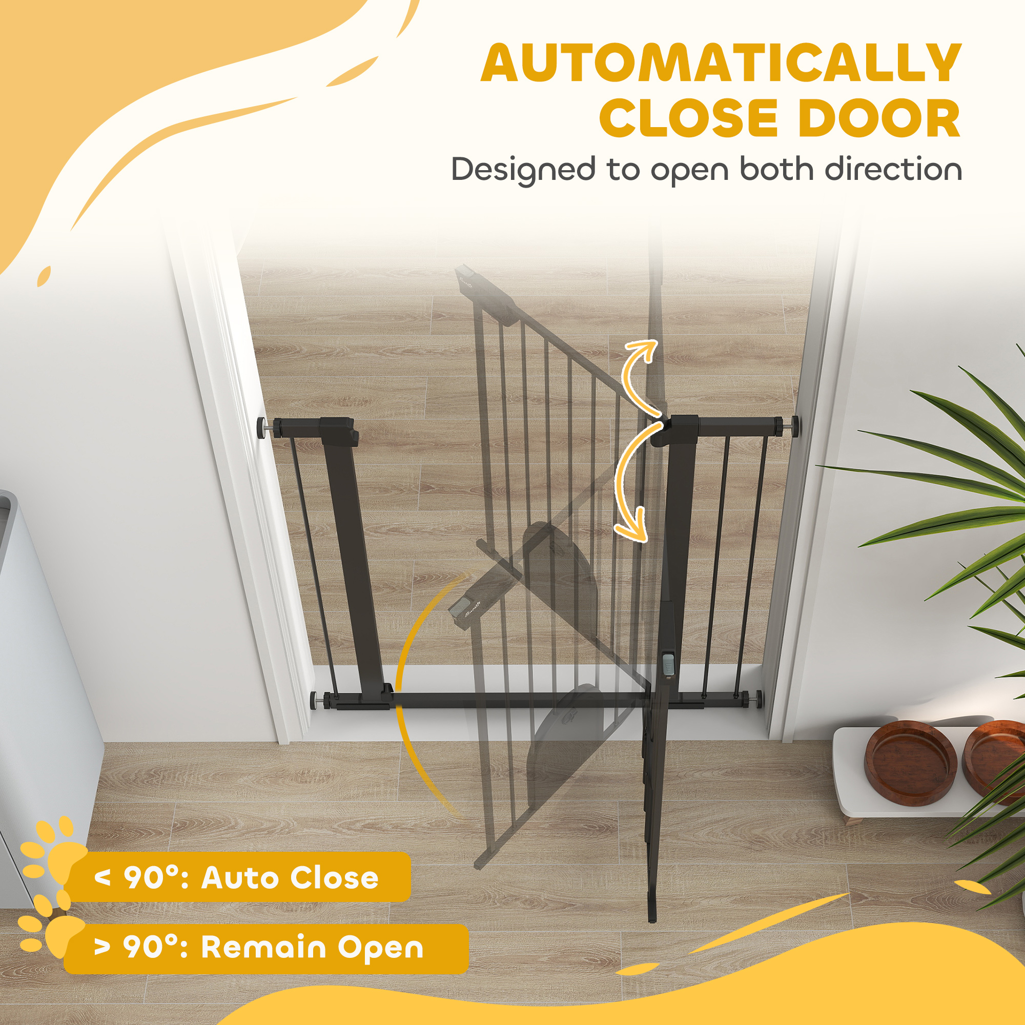 30"-41" Extra Wide Pet Gate Barrier with Small Door, 35"H Dog Gate with Safety Gate Barrier, Stair Pressure Fit, Black