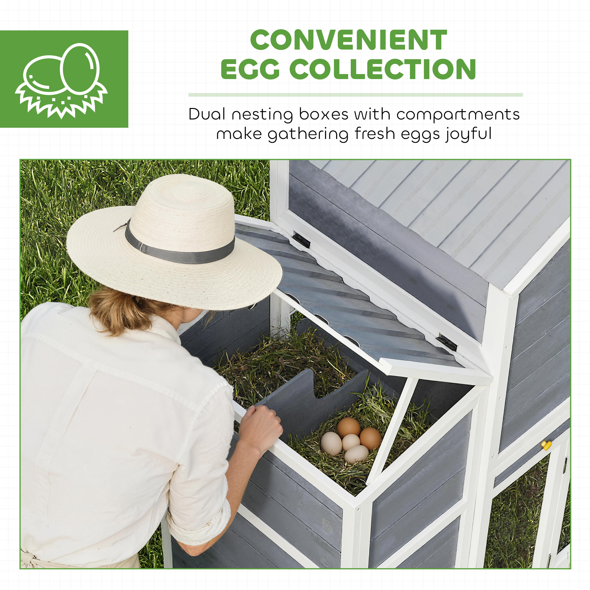 66.5" Large Chicken Coop, Wooden Chicken House with 2 Nesting Boxes, Sliding Tray & Ramp, for Outdoor Backyard Farm