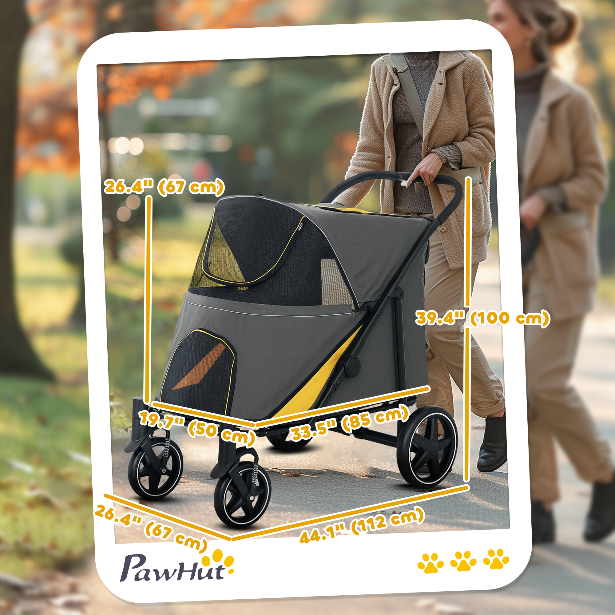 Foldable Pet Stroller with Universal Front Wheels, Shock Absorber, Dog Cat Carriage for Large & Medium Dogs, Dark Grey - Image 3