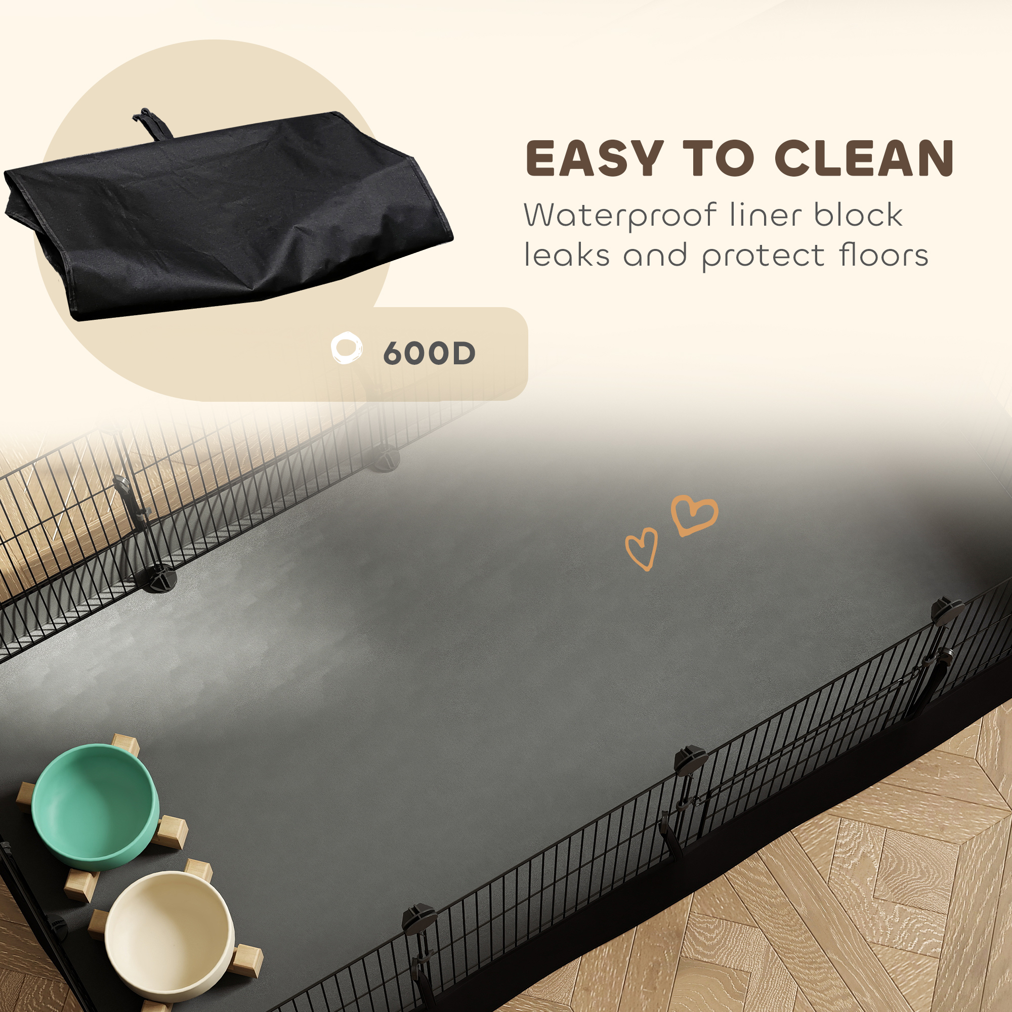 Small Animal Cage Waterproof Mat DIY Animal Playpen for Guinea Pigs Rabbits 12 Panels and Door Black - Image 4