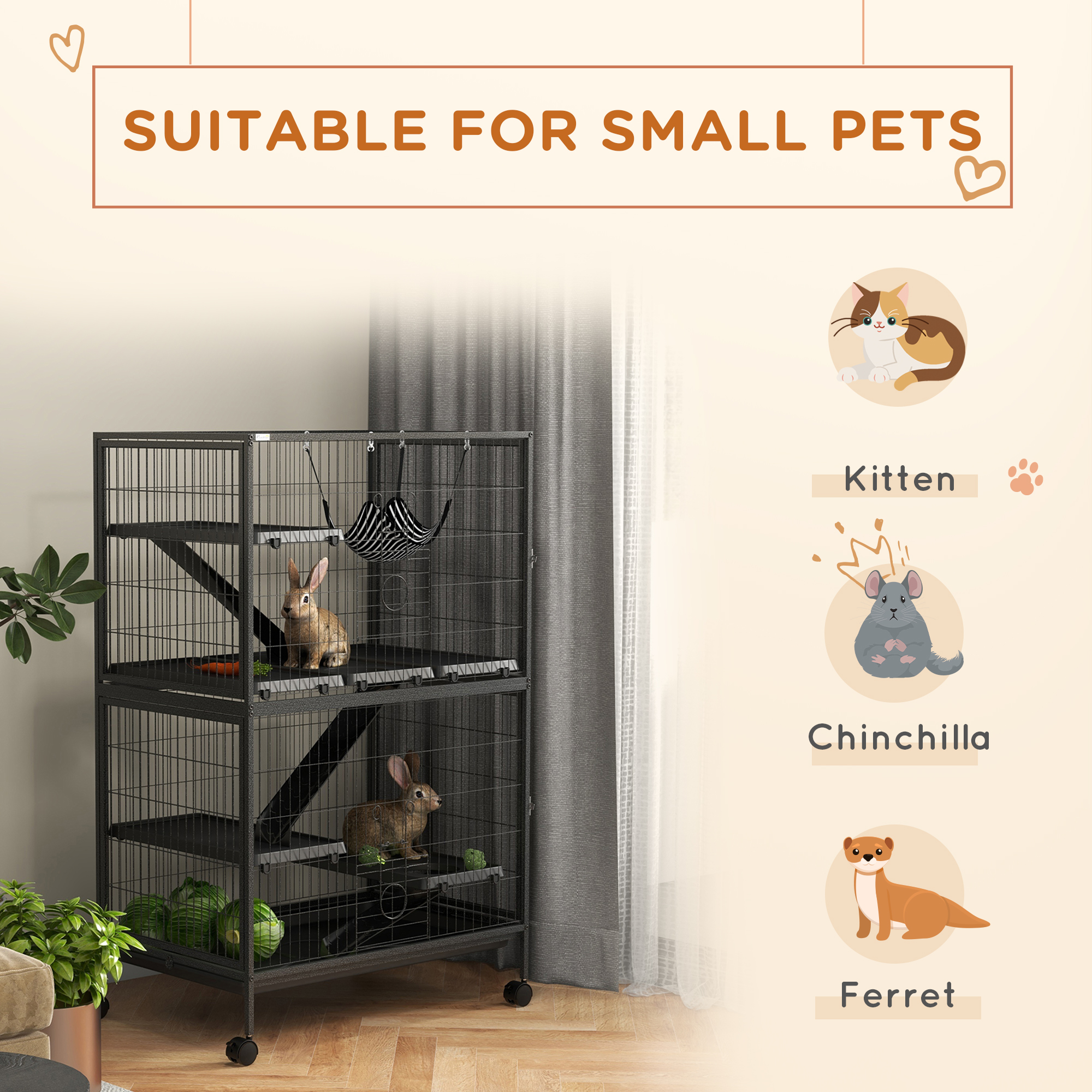 5-Tier Rolling Small Animal Cage, Deluxe Guinea Pig Cage, Ferret Cage for Mink Chinchilla Kitten Rabbit, Grey