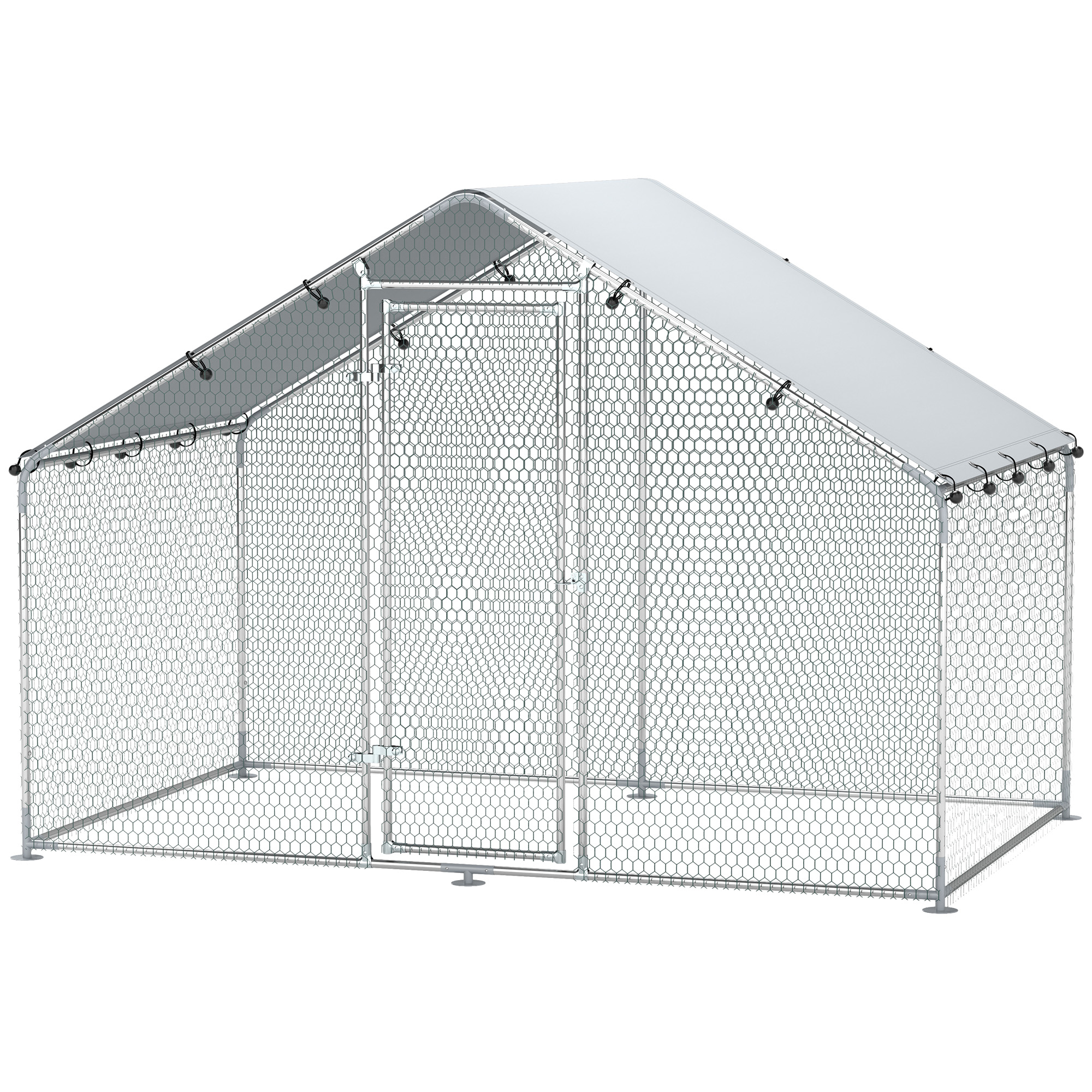 Metal Chicken Coop, 9.8 x 5.6 FT Walk-in Chicken Run with Cover, Lockable Door, Outdoor Poultry Cage for 5-8 Chickens