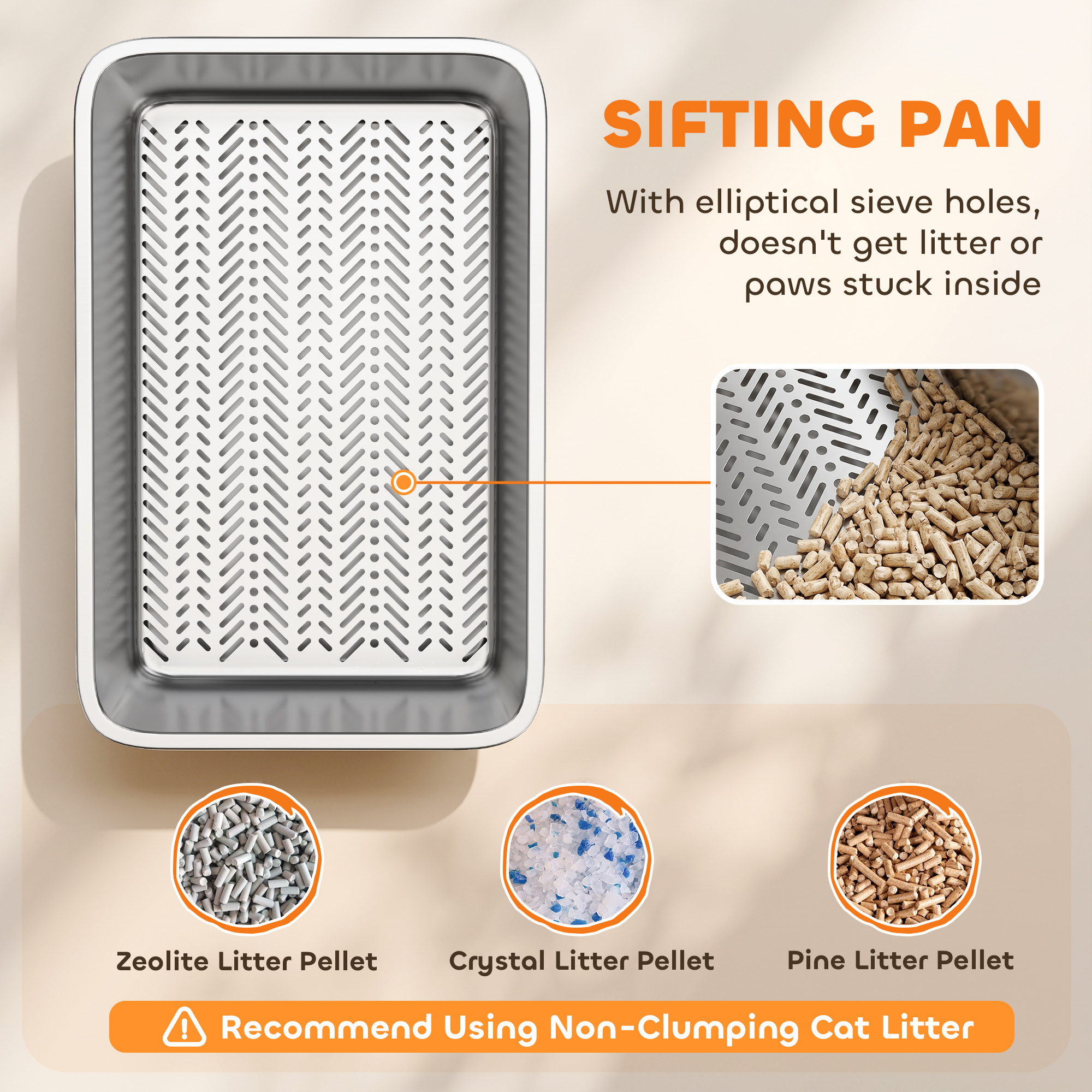 Stainless Steel Litter Box, XL Sifting Cat Litter Box for Medium and Large Cat, Non-Sticky, Odour Free, Easy Clean - Image 5