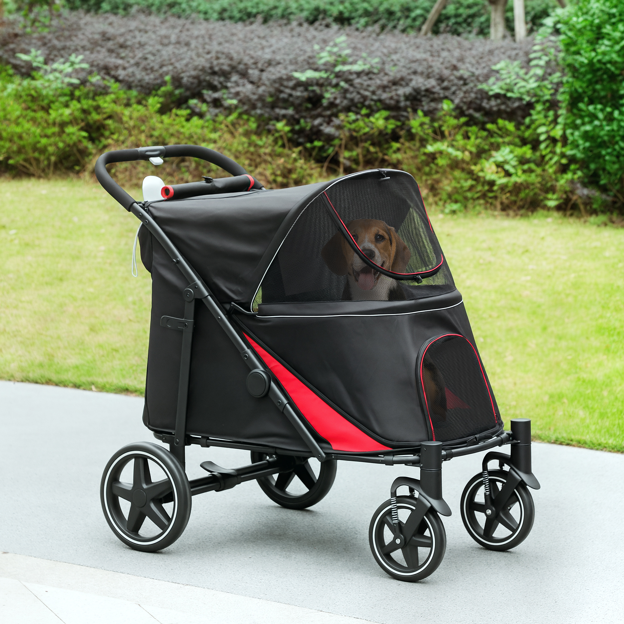 Foldable Pet Stroller with Universal Front Wheels, Shock Absorber, Dog Cat Carriage for Large & Medium Dogs, Black
