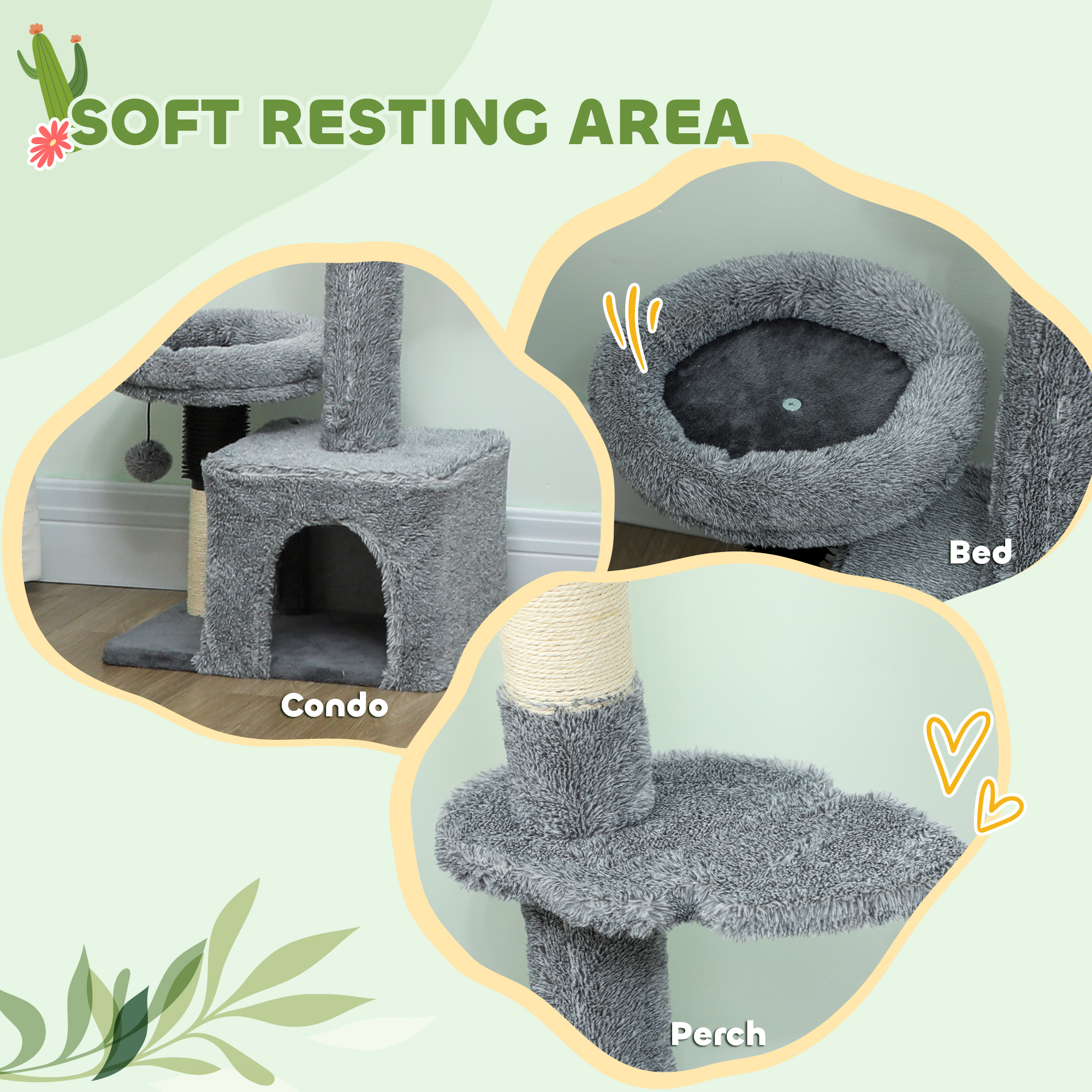 Floor to Ceiling Cat Tree, 4 Tiers Tall Kitty Climbing Tower with Scratching Post, Adjustable Height 87-100"