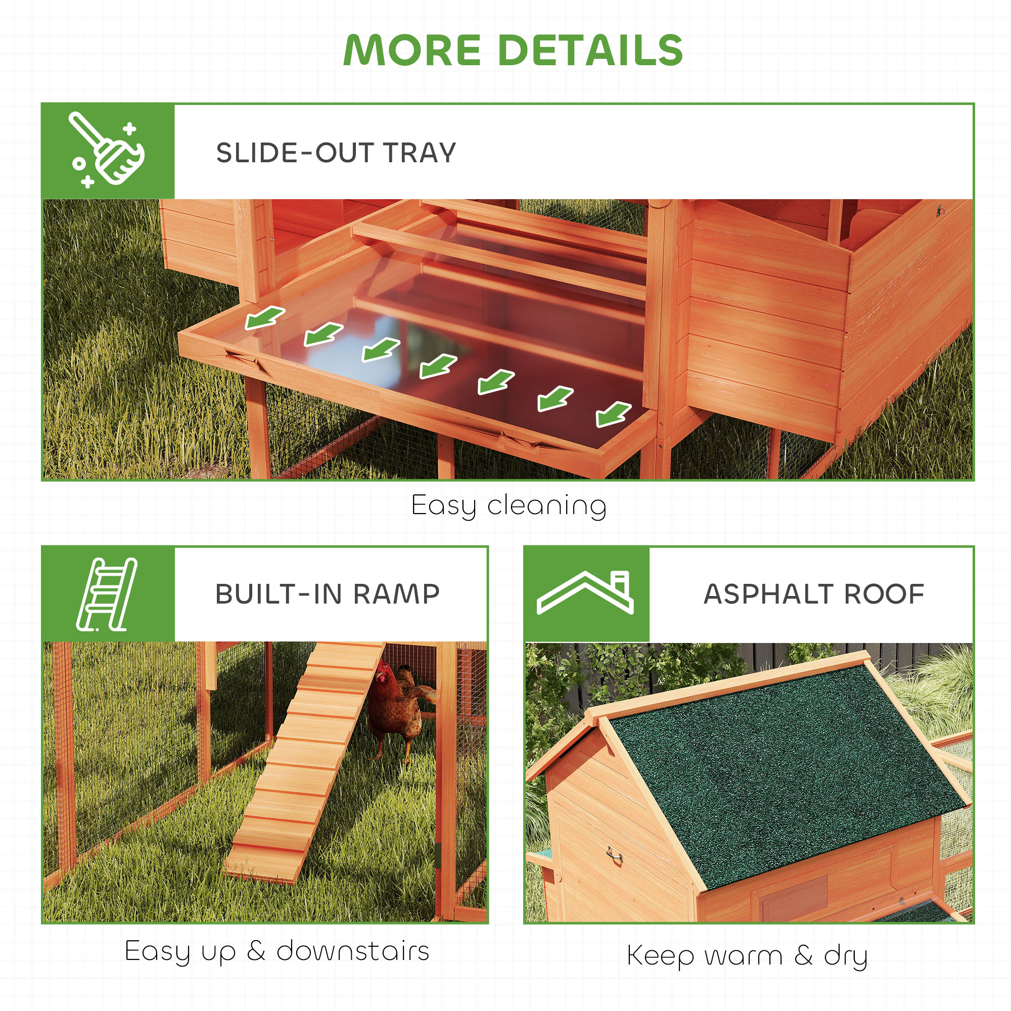 137" Wooden Chicken Coop with Chicken Run, Nesting Box, Orange