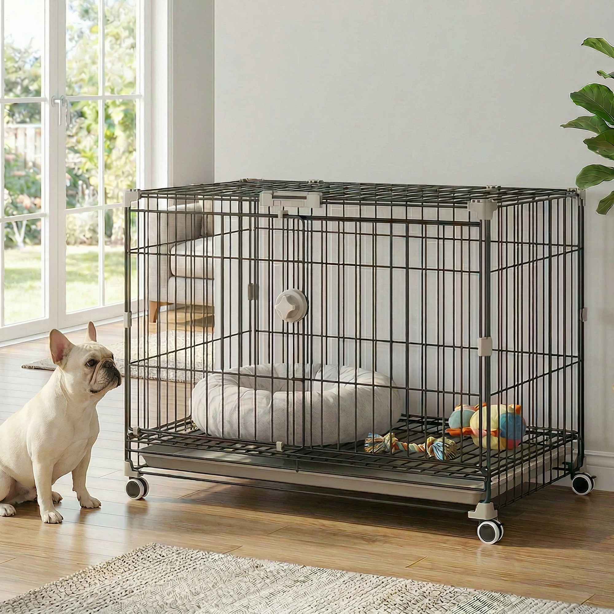 Dog Crate, 30 Inch Metal Dog Cage with Removable Tray, Lockable Wheels, 2 Doors for Small Medium Breeds, Black - Image 8