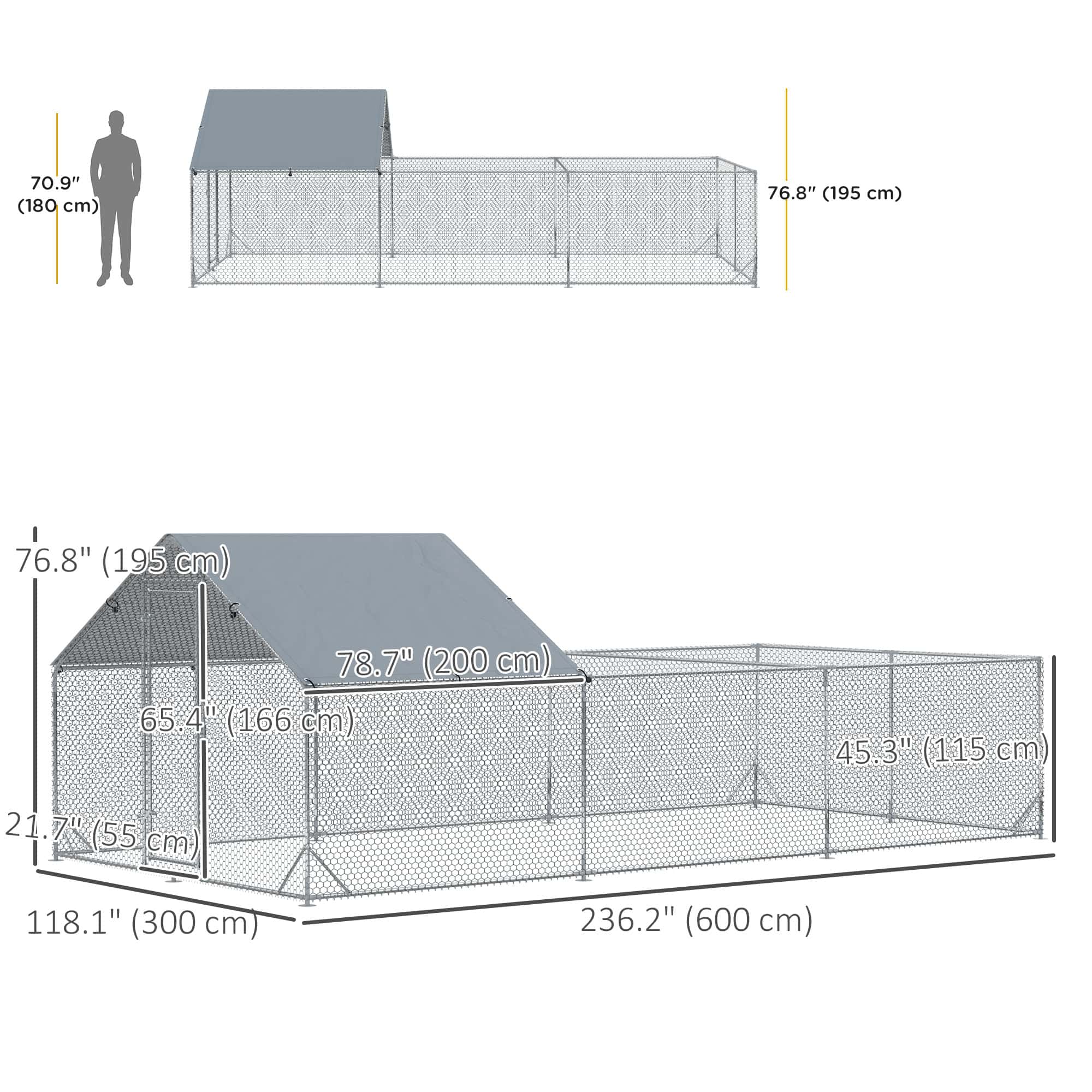 19.7' x 9.8' Metal Chicken Run with Waterproof and Anti-UV Cover - Image 3
