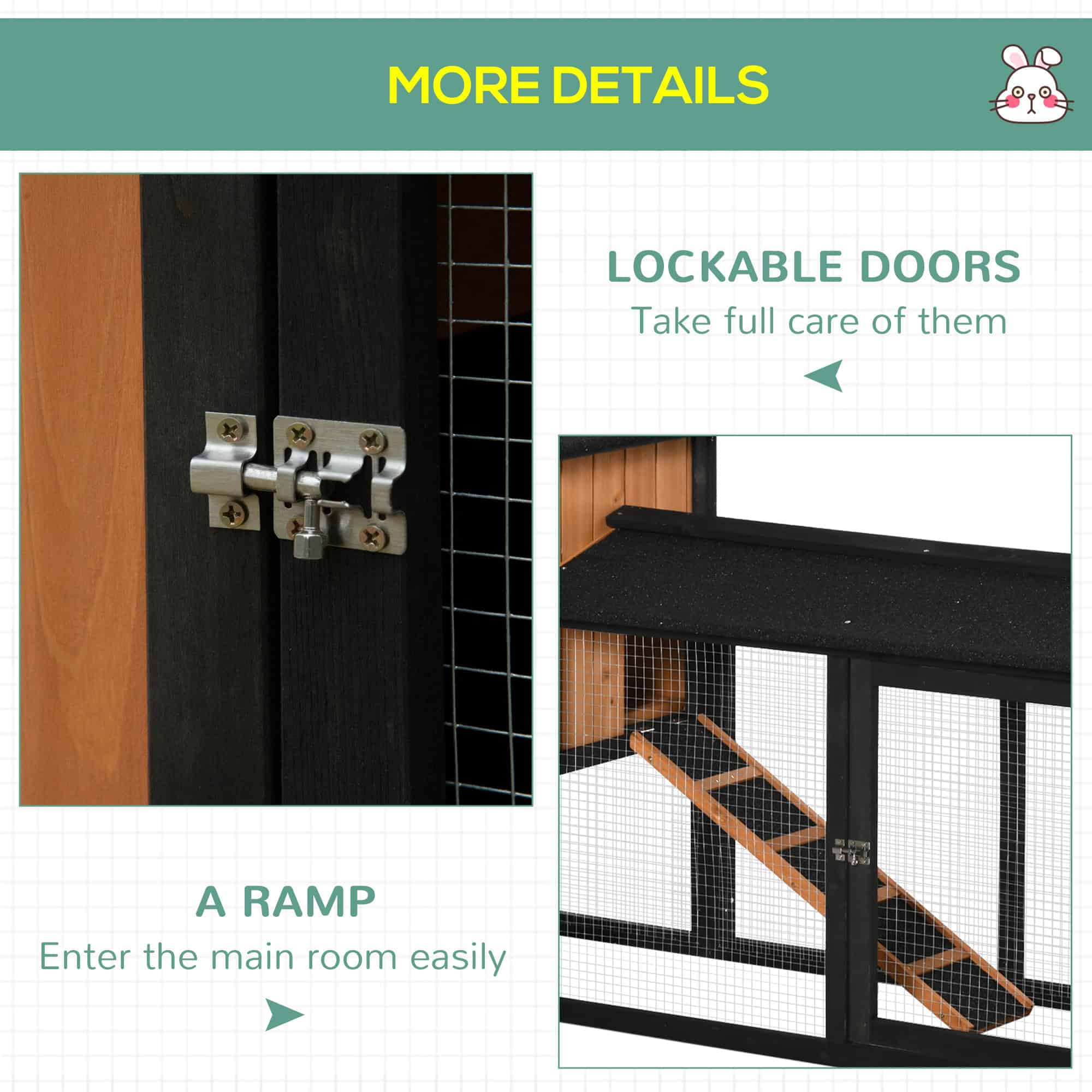 69" Wooden Rabbit Hutch Pet Playpen Bunny House Enclosure with Run Box, Slide-out Tray, Ramp, for Rabbits and Small Animals, Black