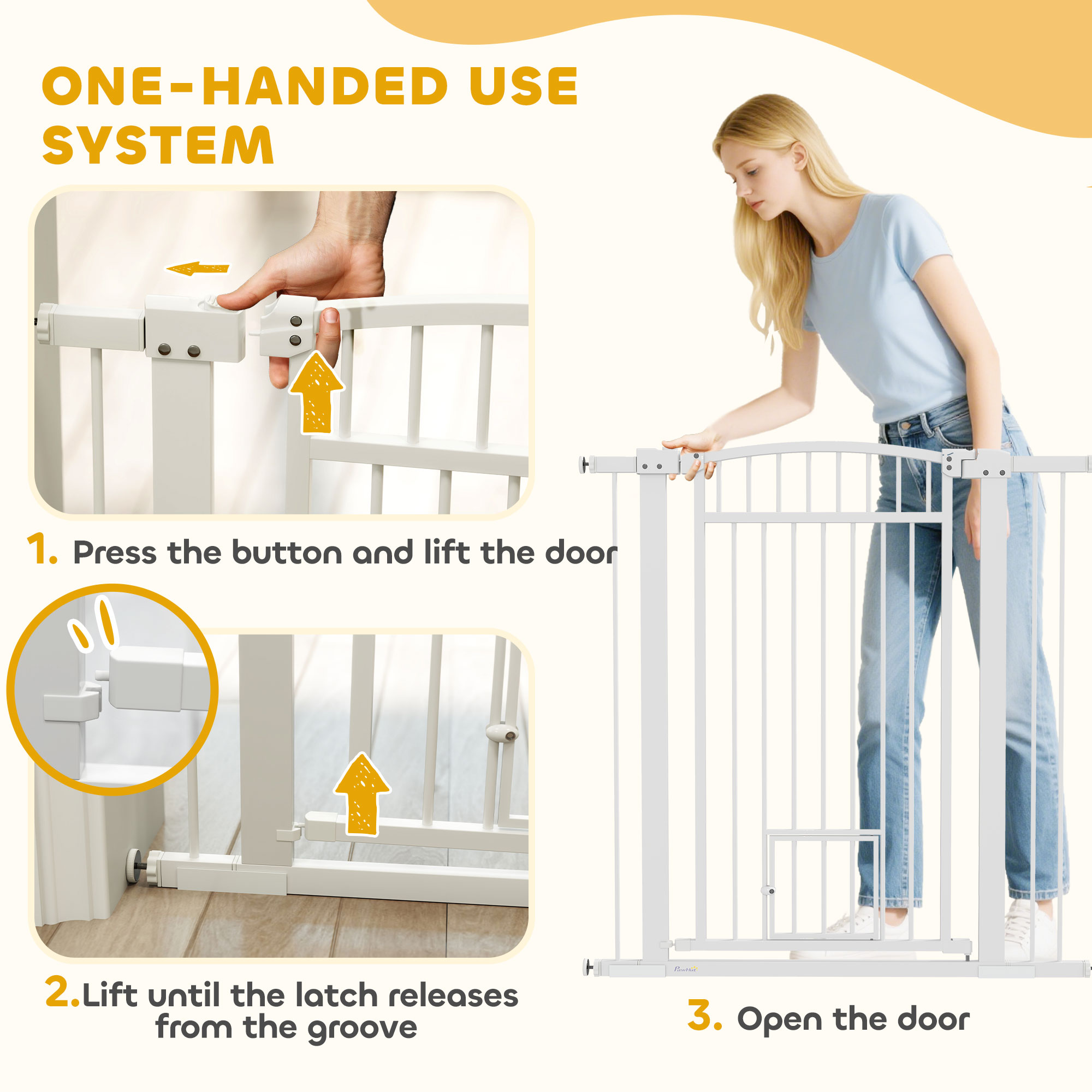 30"-41" Extra Wide Pet Gate with Small Door, 42" H Dog Gate with 3-Inch and 5.5-Inch Extension Kit