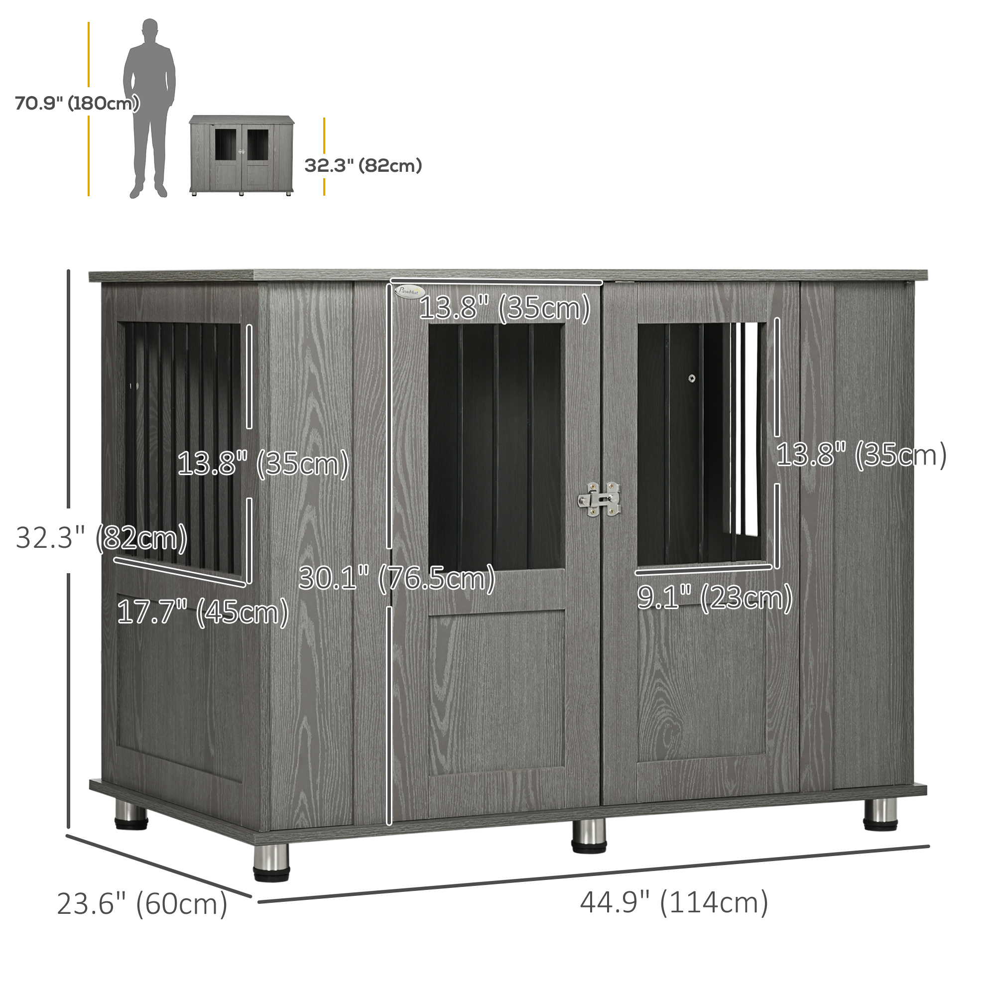 Dog Crate Furniture with Lockable Magnetic Door, Adjustable feet for Extra Large, Medium & Small Dogs, Indoor Use, Grey - Image 3