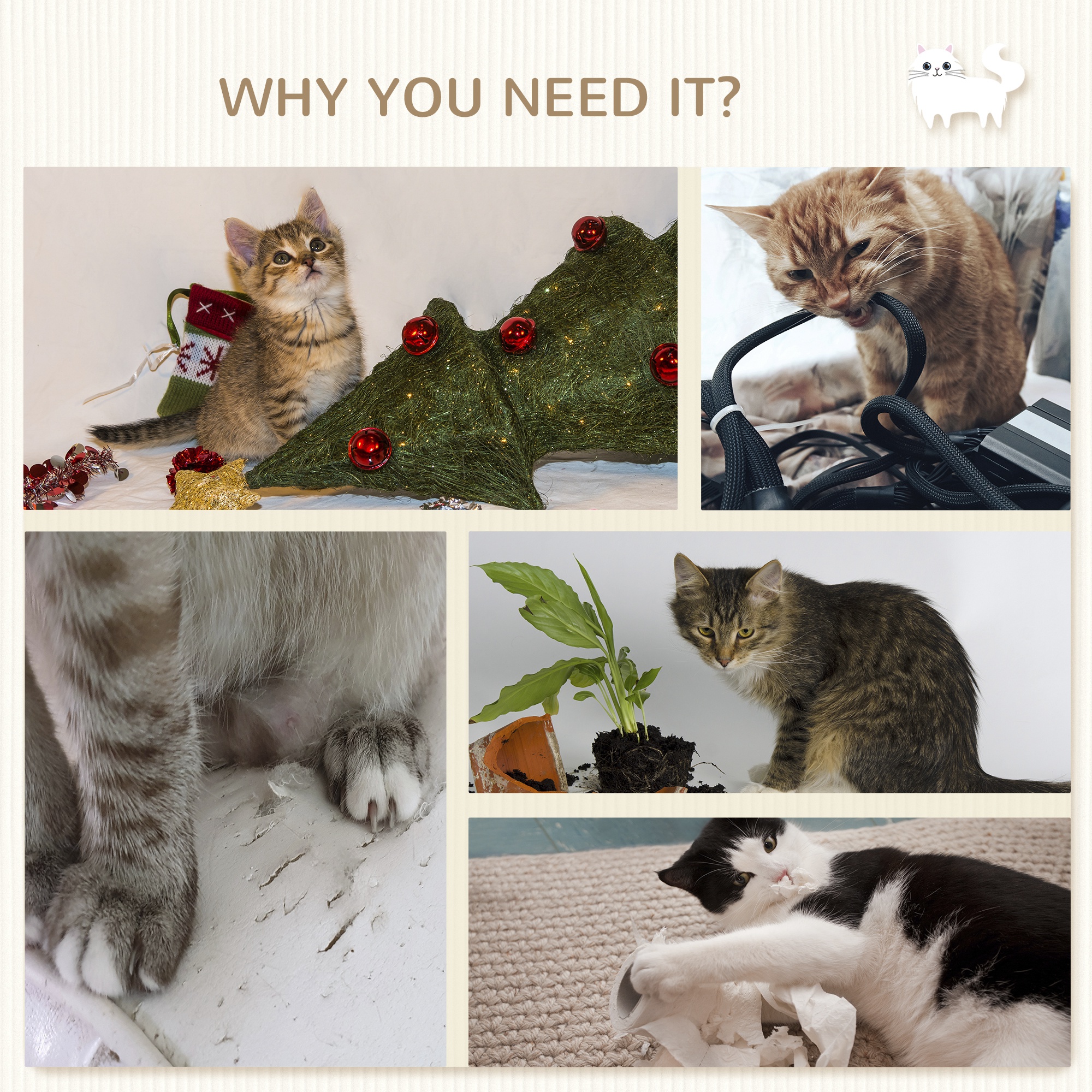 5PCs Cat Wall Shelves with Scratching Post, Ladder, Cat Bed, Jumping Platform, Perches, Toy Ball, Step