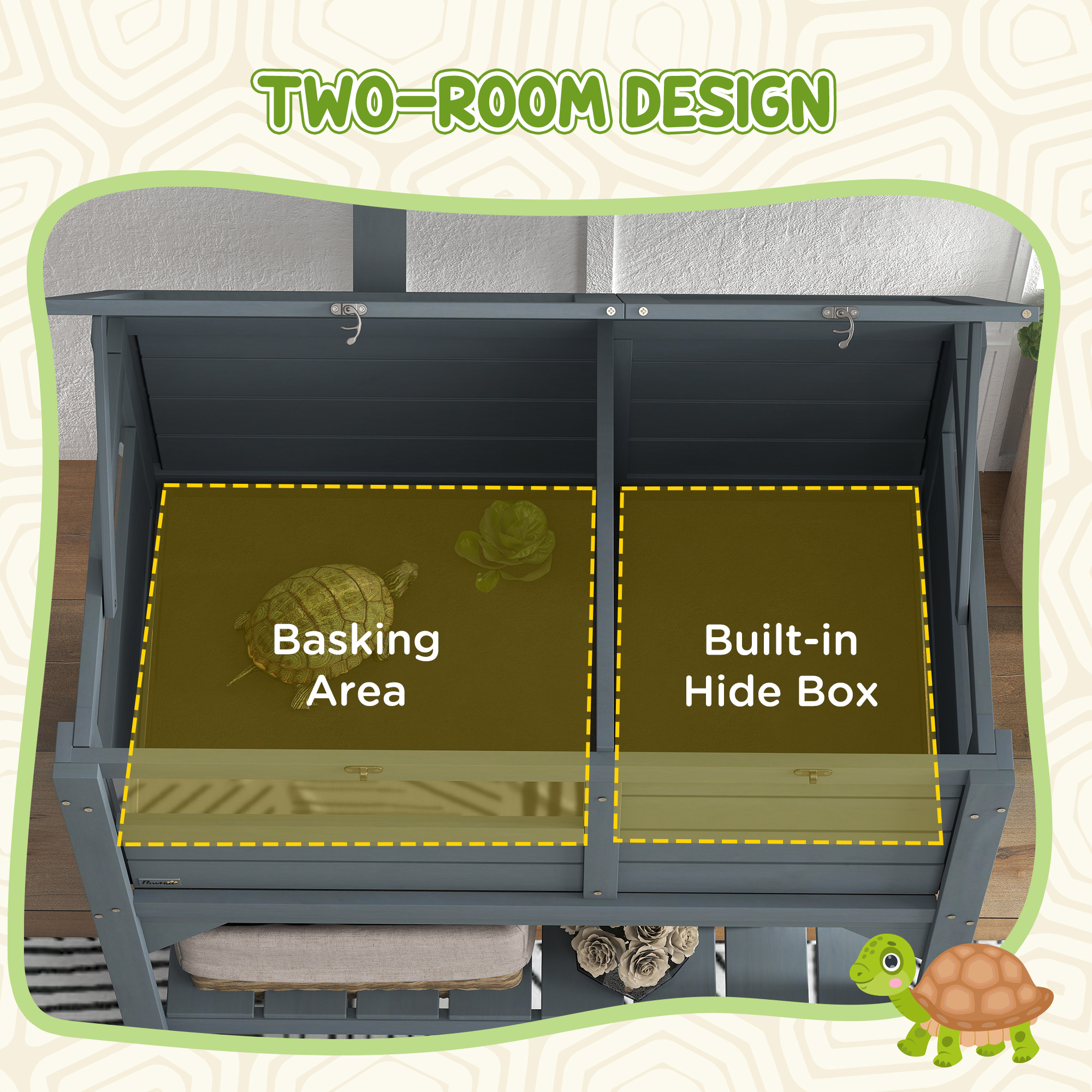 Wooden Tortoise House Habitat with Shelf, Light Support Frame, Tray for Indoor Use, 33" L x 20" W x 41" H - Image 4