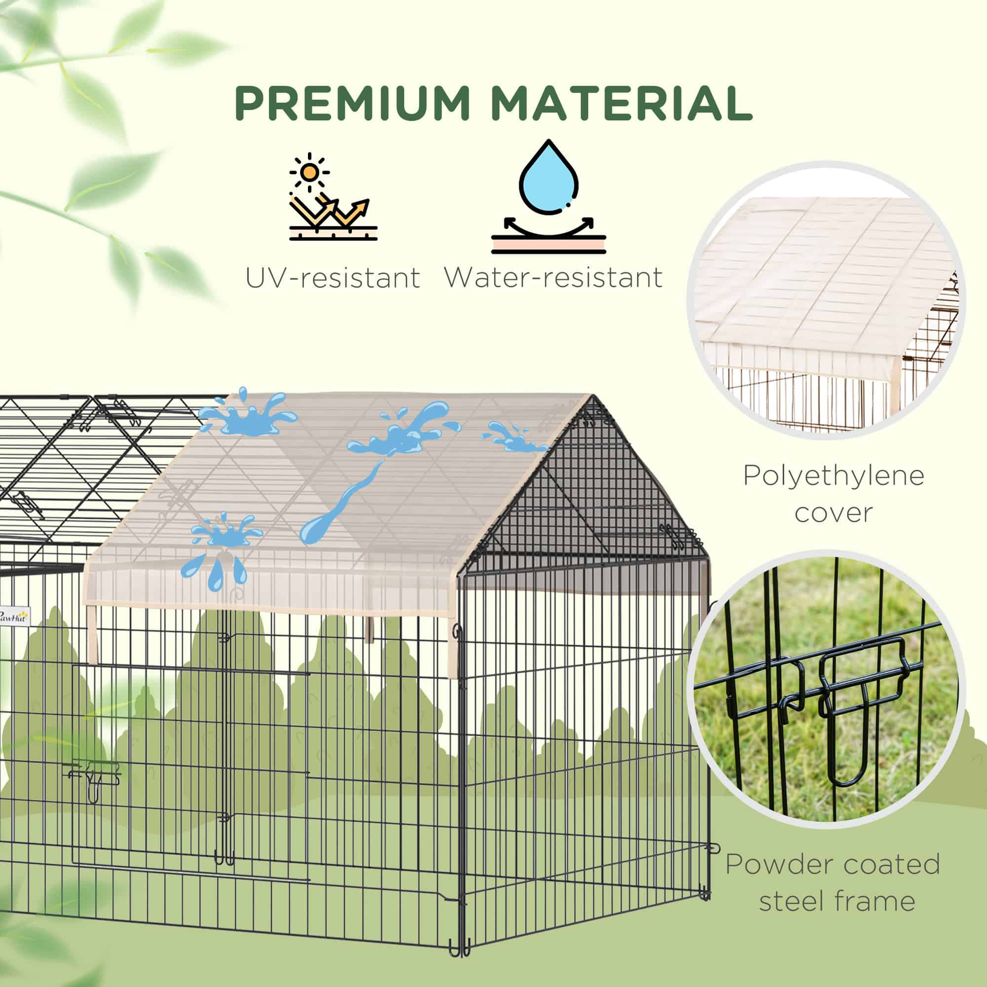 Pet Playpen with Roof, Metal Guinea Pig Cage, Rabbit Pen, Chicken Coop Run, Catio Cat Enclosure with Cover, Doors, Indoor Outdoor for Small Animals, 87" x 41" x 41", Cream