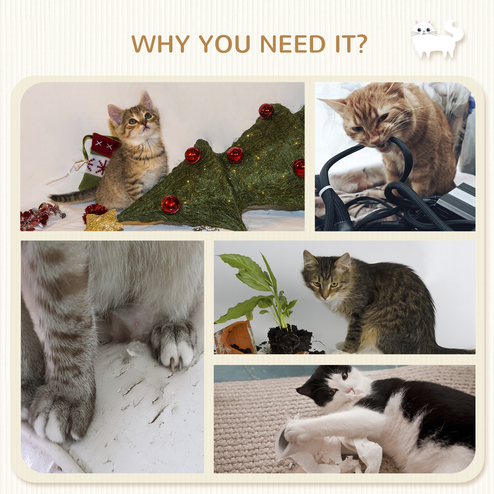 4Pcs Cat Wall Shelf with Scratching Post, Cat Wall Shelves for Relaxing, Climbing, Cat Wall With Soft Ladder, Hammock, Play Balls, Grey - Image 6