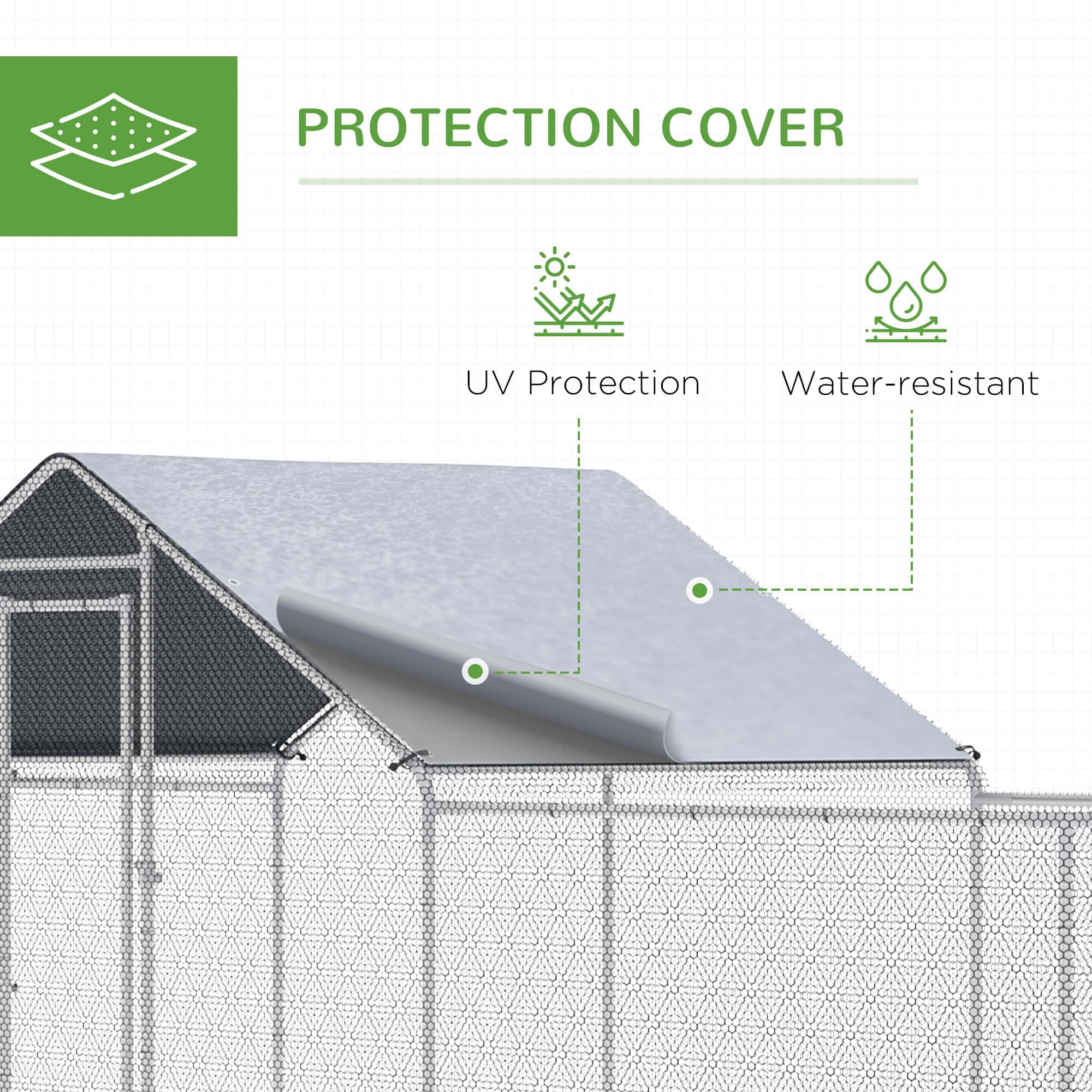 Chicken Run, 23' x 6.6' Metal Chicken Coop with Waterproof and Anti-UV Cover, Spire Roof, Door, for 12-14 Chickens, Ducks, Rabbits, Sliver