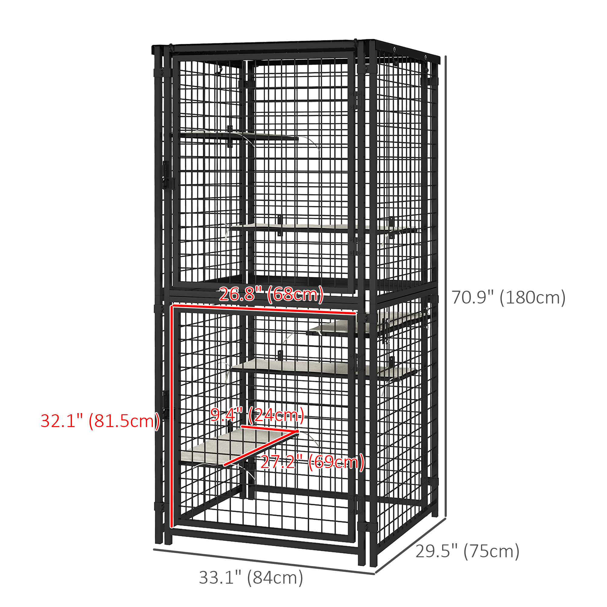 Cat Cage Multi-Level Catio Steel Outdoor Cat Enclosure w/ UV-and Water Resistant Cover, 5 Platforms, Soft Pads, Black