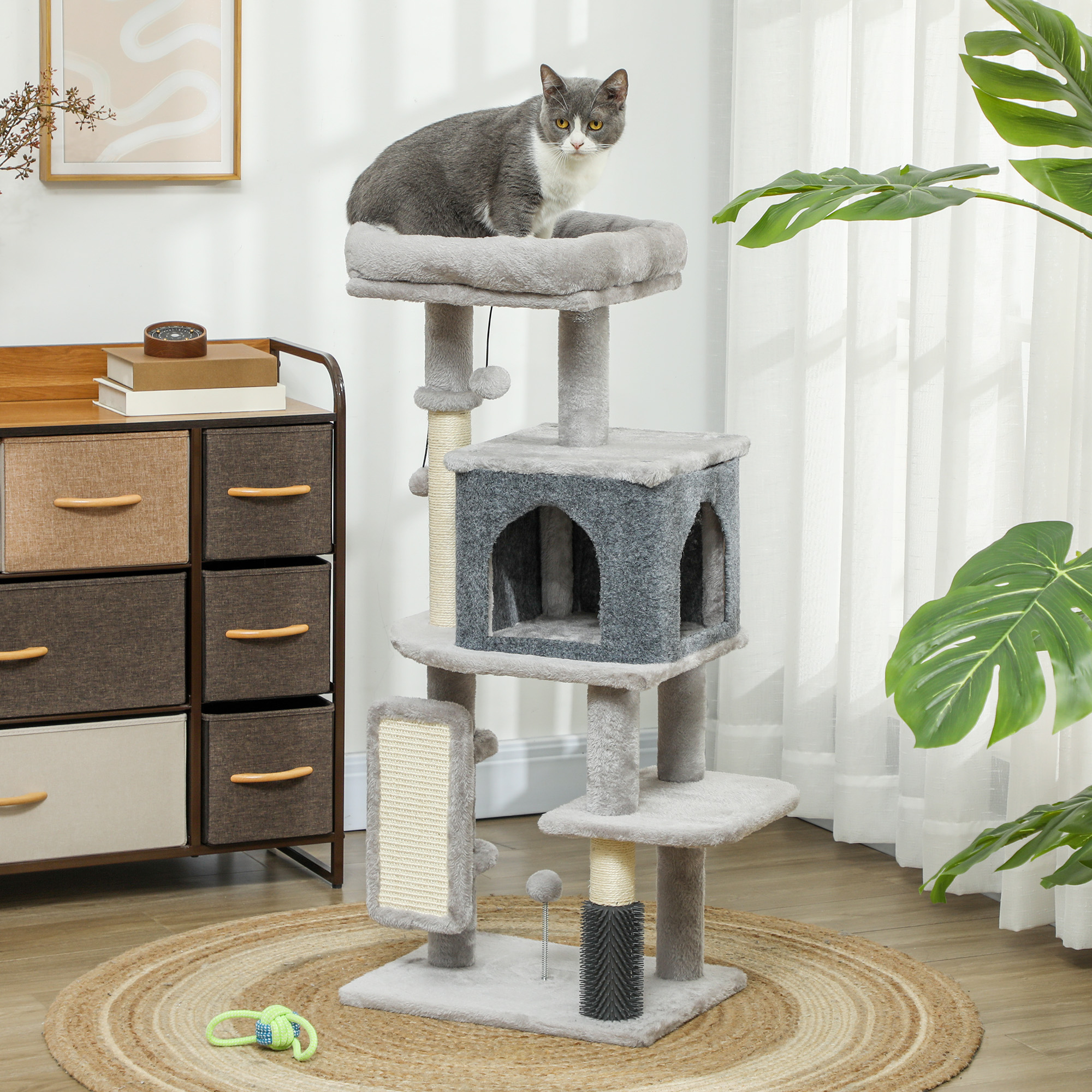 41 Inch Cat Tree with Scratching Posts, Cat Bed, Condo, Grooming Brush, Jumping Platforms, Toy Balls, Anti-tip Kit
