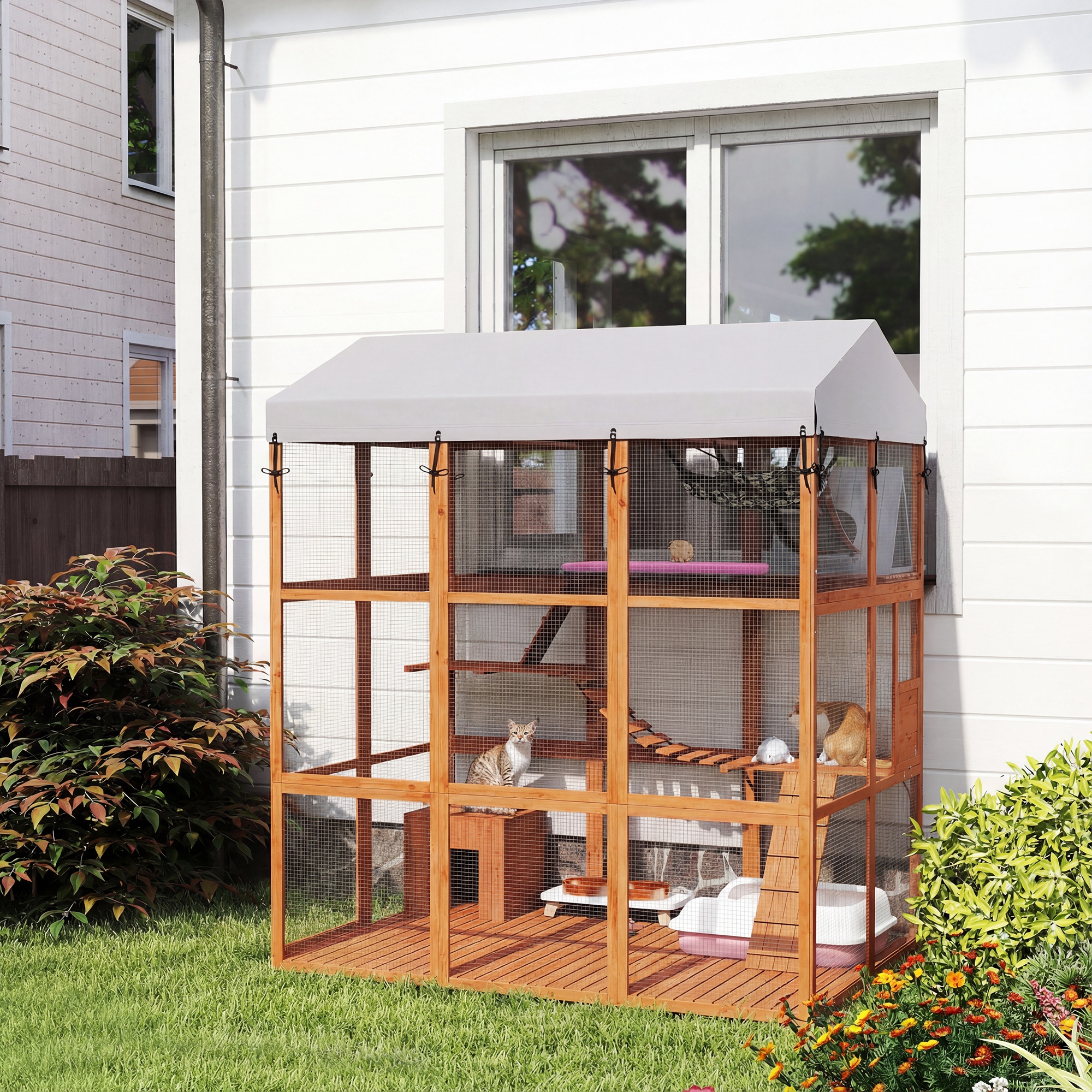 81"H Catio Outdoor with Floor to Prevent Escaping & Easy Cleaning, for 2-4 Cats Kittens, Orange
