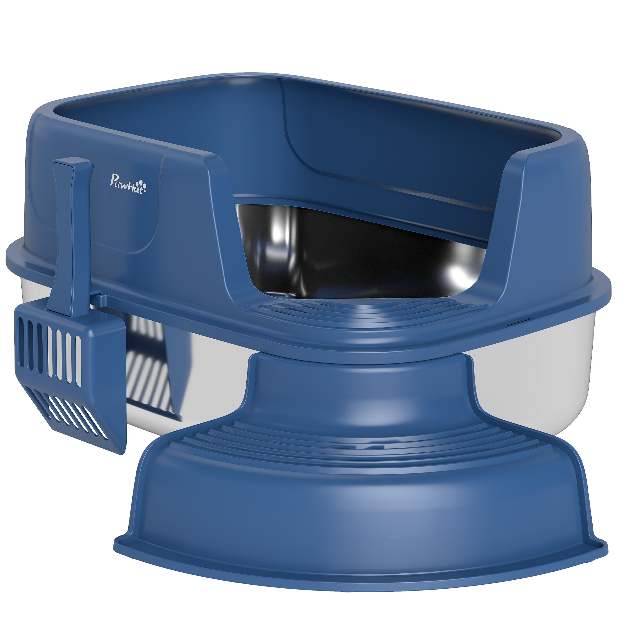 Stainless Steel Cat Litter Box, Cat Litter Box with High Side and Scoop, Anti-Leakage, Easy to Clean, Navy Blue