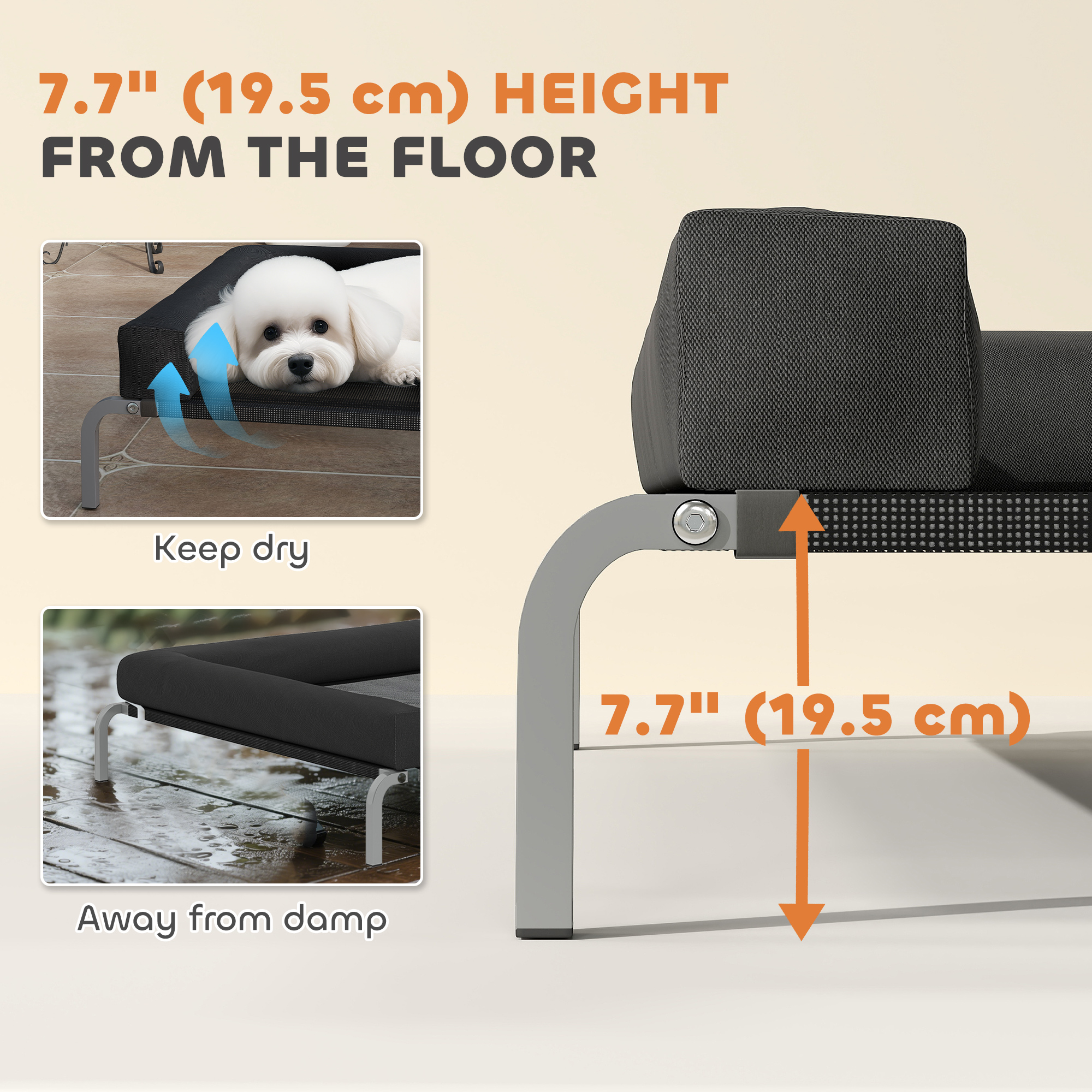 Elevated Dog Bed, Portable Raised Dog Cot with Breathable Mesh, Removable and Water-Resistant Bolsters, Black - Image 4