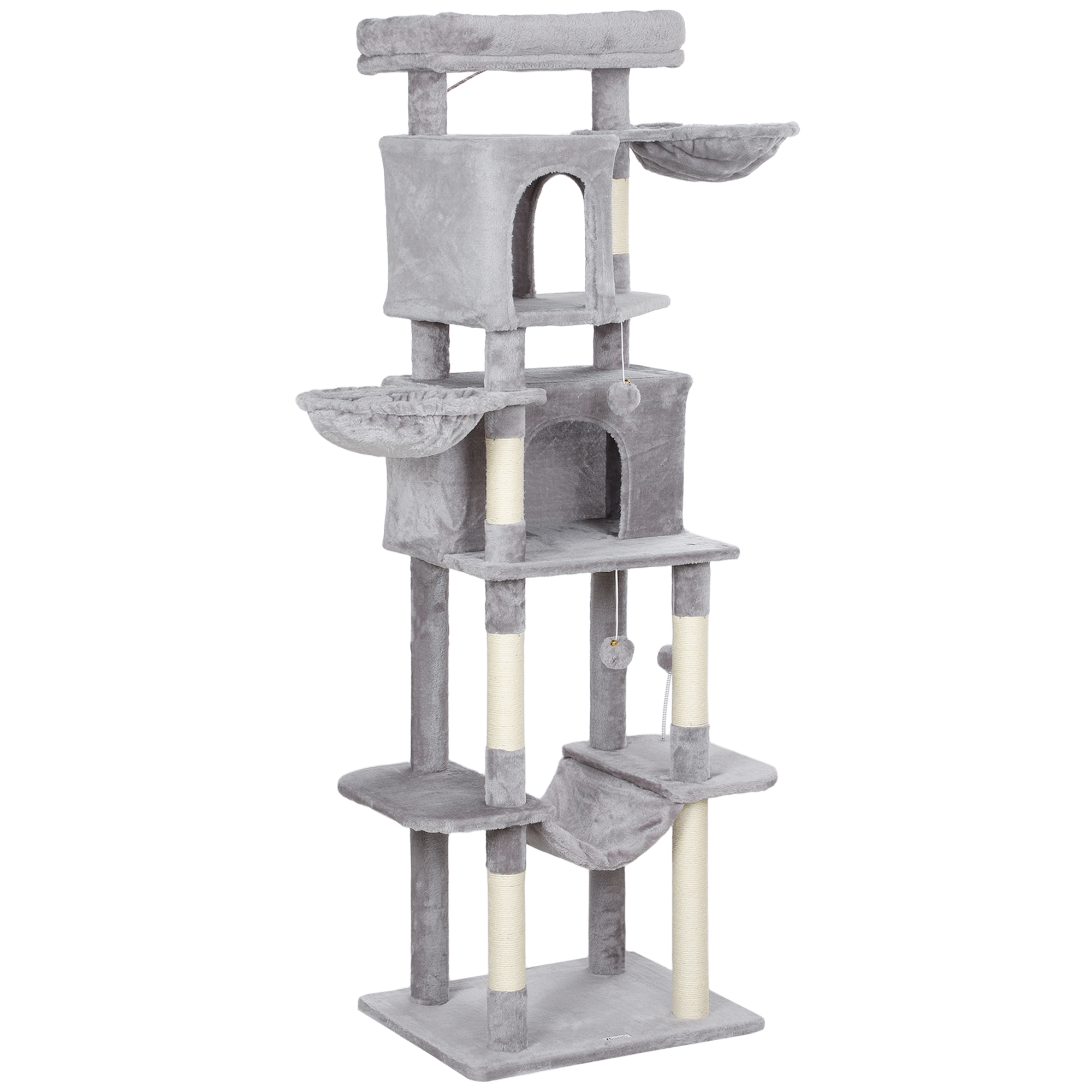 69" Cat Tree, Multi-Level Cat Tower with 2 Condos, Plush Perch and Sisal Scratching Posts, Light Grey