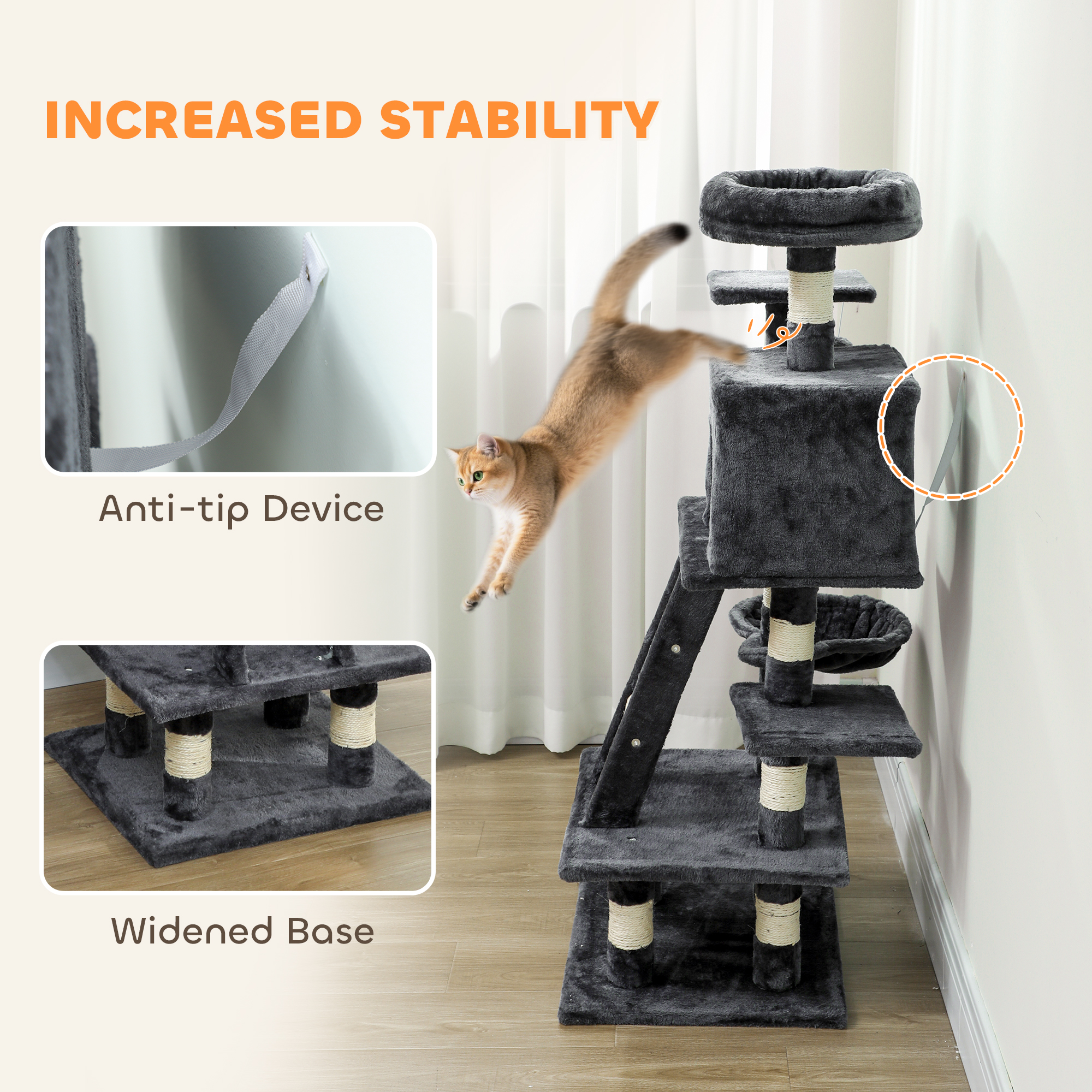 52 Inch Large Cat Tree for Indoor Cats, Dark Grey