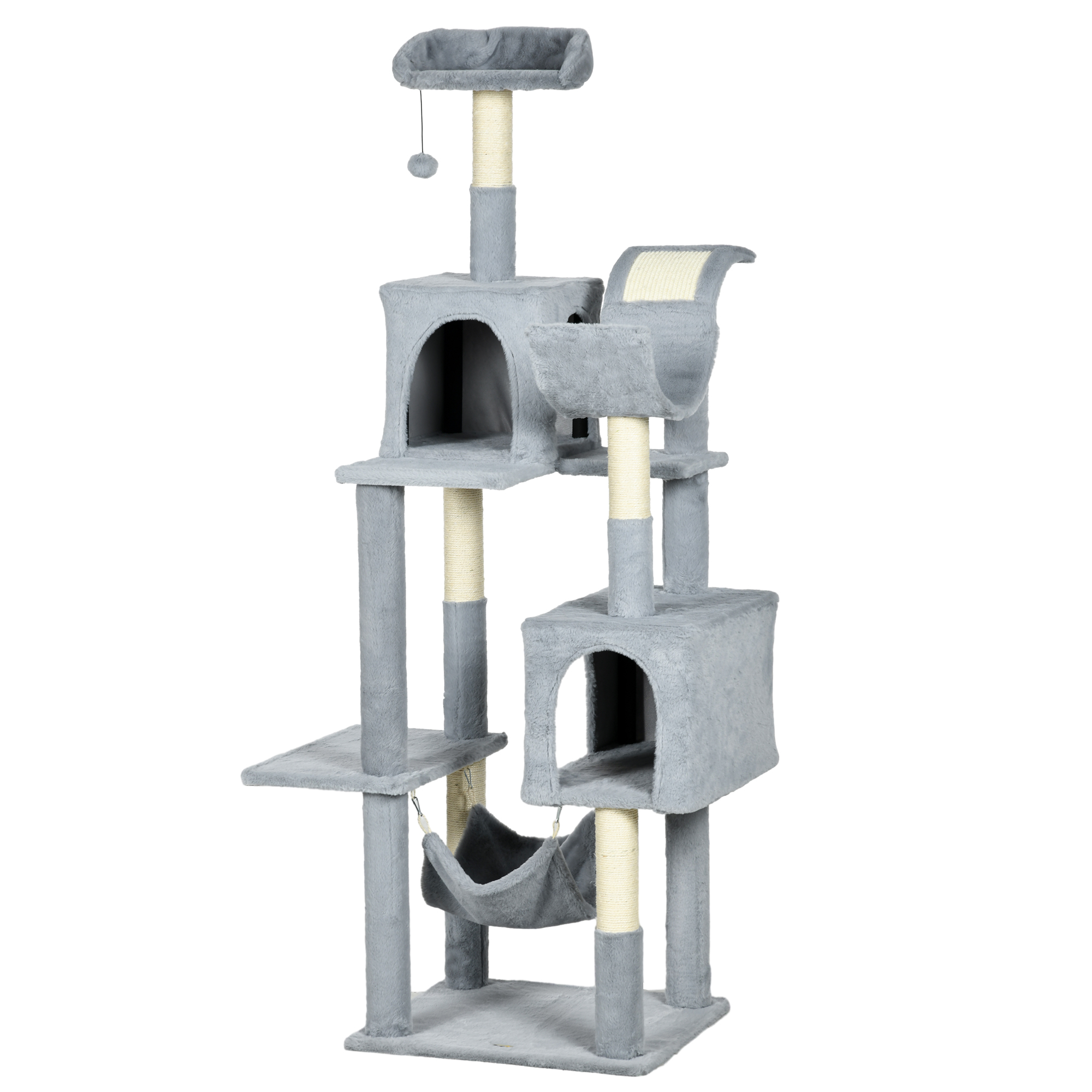 Tall Cat Tree for Indoor Cats, 70" Multi-Level Cat Tower with Hammock, Cat Bed, Cat Condo with Sisal Scratching Posts, Bluish Grey