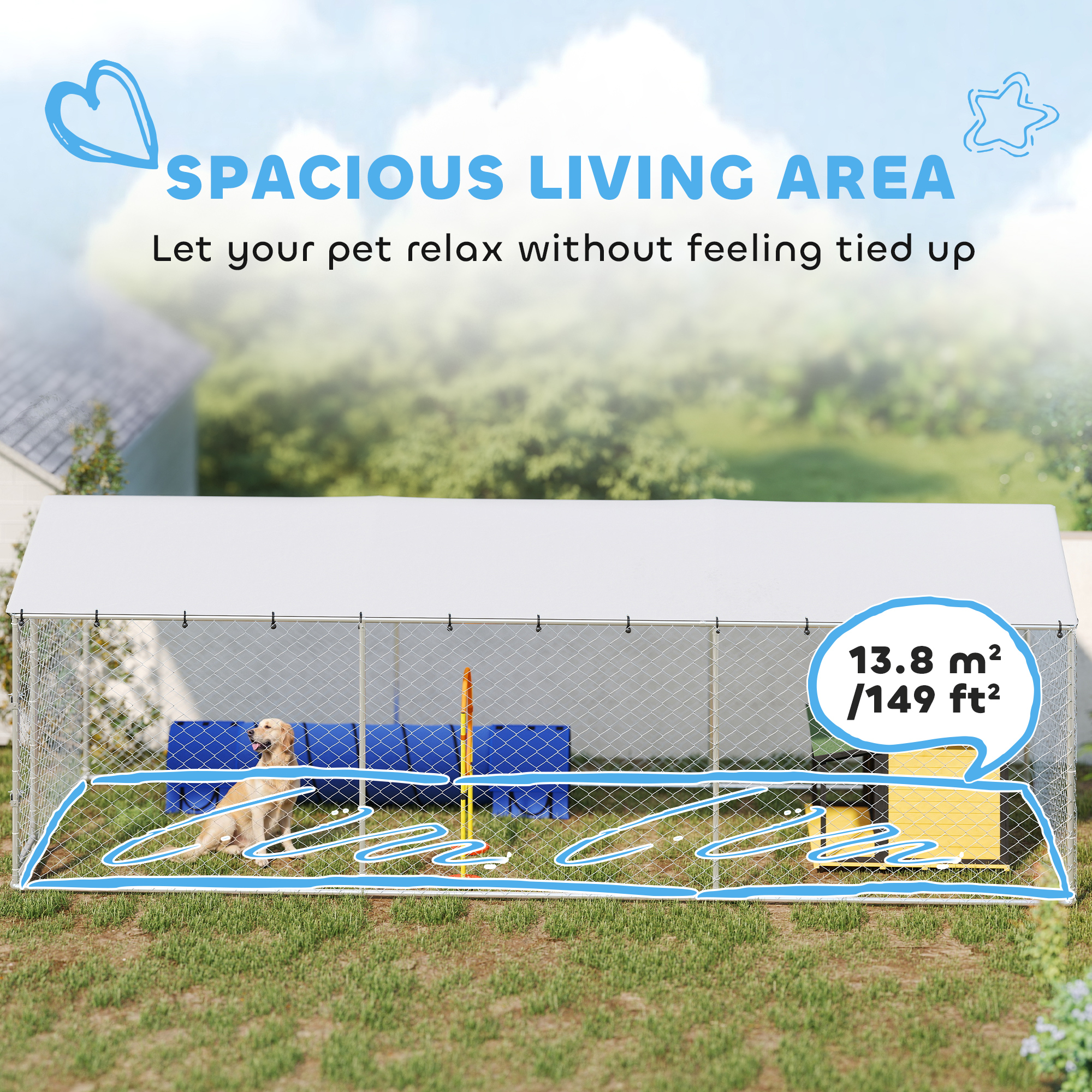 19.7' x 7.5' x 6.6' Dog Kennel Outdoor for Small Medium Large Dogs with Waterproof Cover, Silver