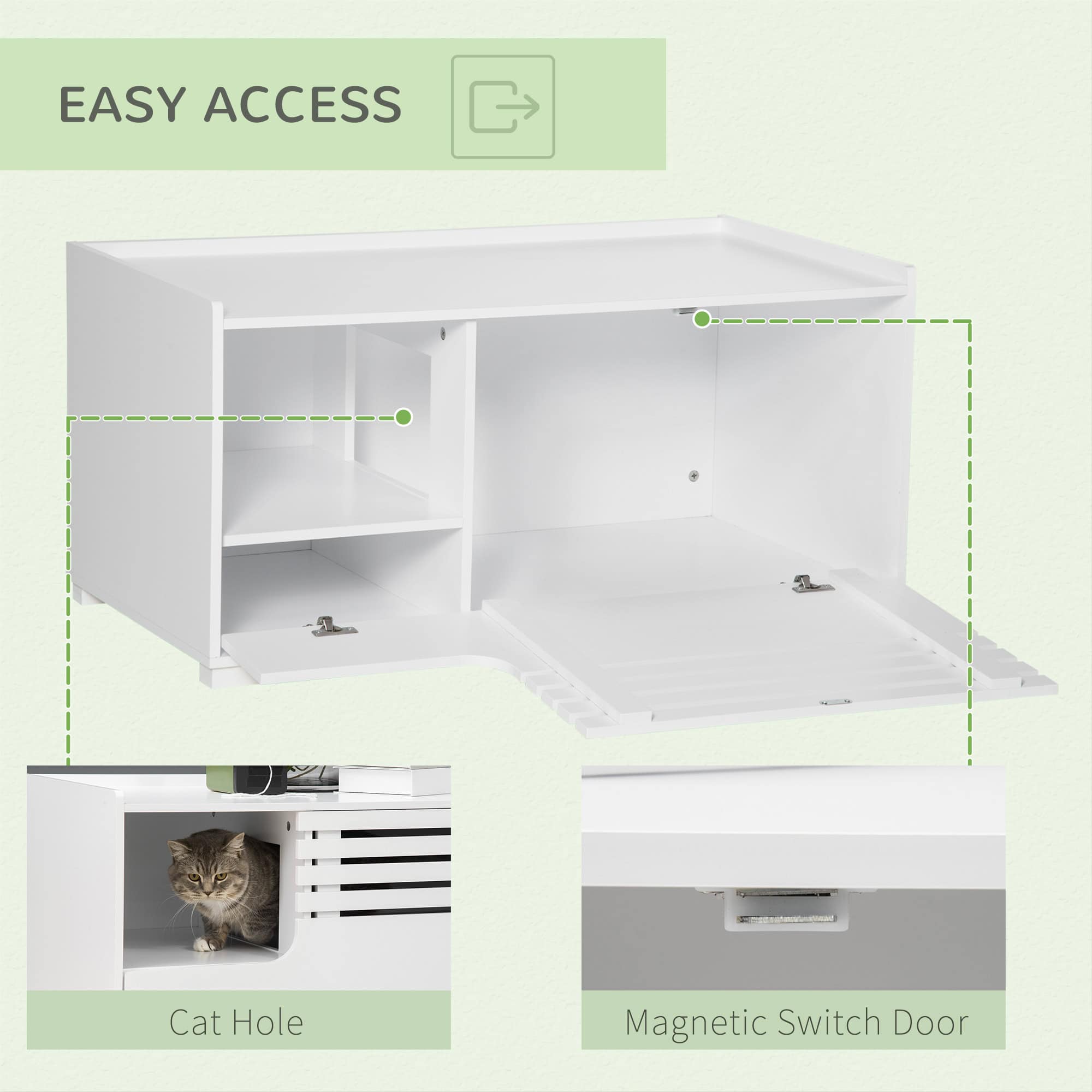 Hidden Cat Litter Box Furniture, Cat Litter Box Enclosure with Storage Compartments and Side Table Function, White - Image 6