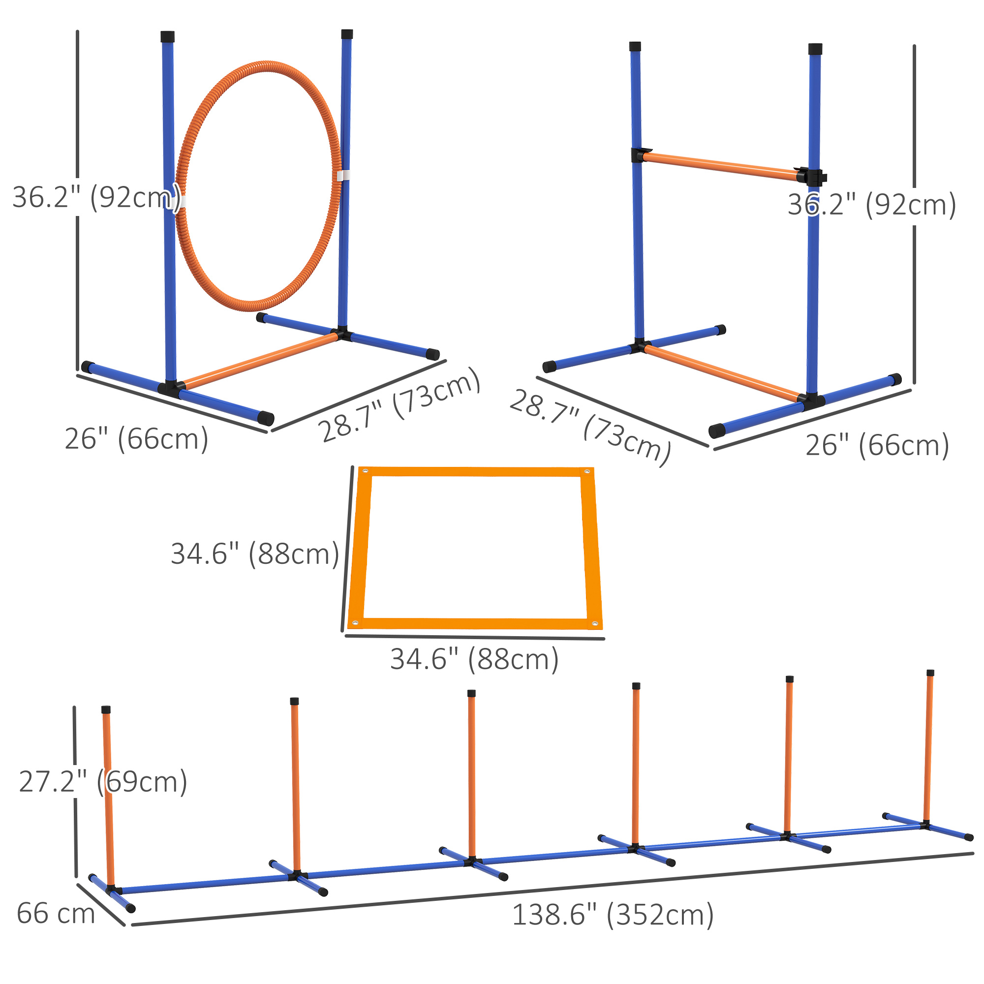 Dog Agility Training Equipment w/ Weave Poles, Adjustable Hurdle, Jump Ring, Pause Box, Whistle, Balls, Carry Bag