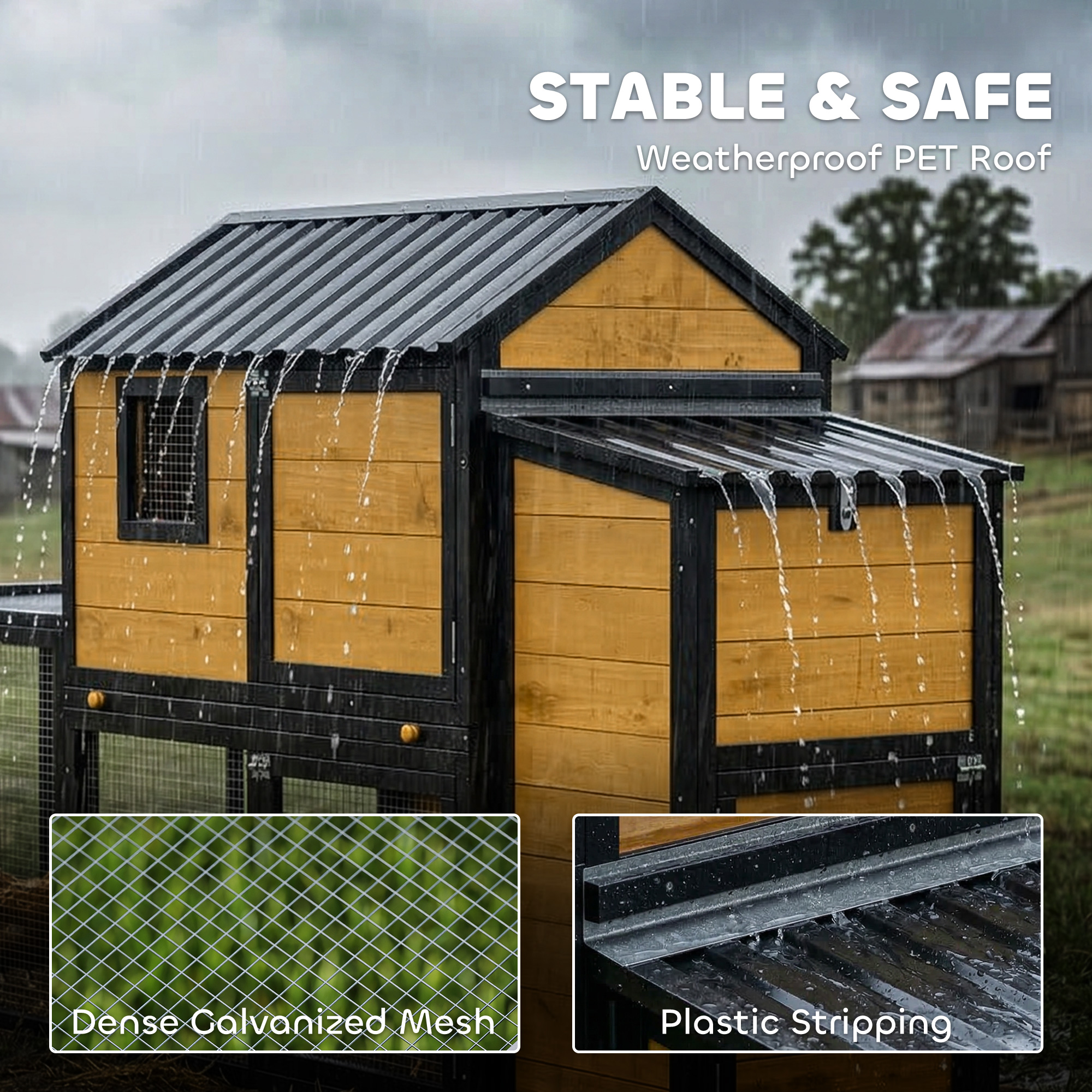 Large Chicken Coop, 134"L Wooden Chicken House with Run, Nesting Box, Slide-Out Tray, Waterproof Roof and Ramp - Image 5