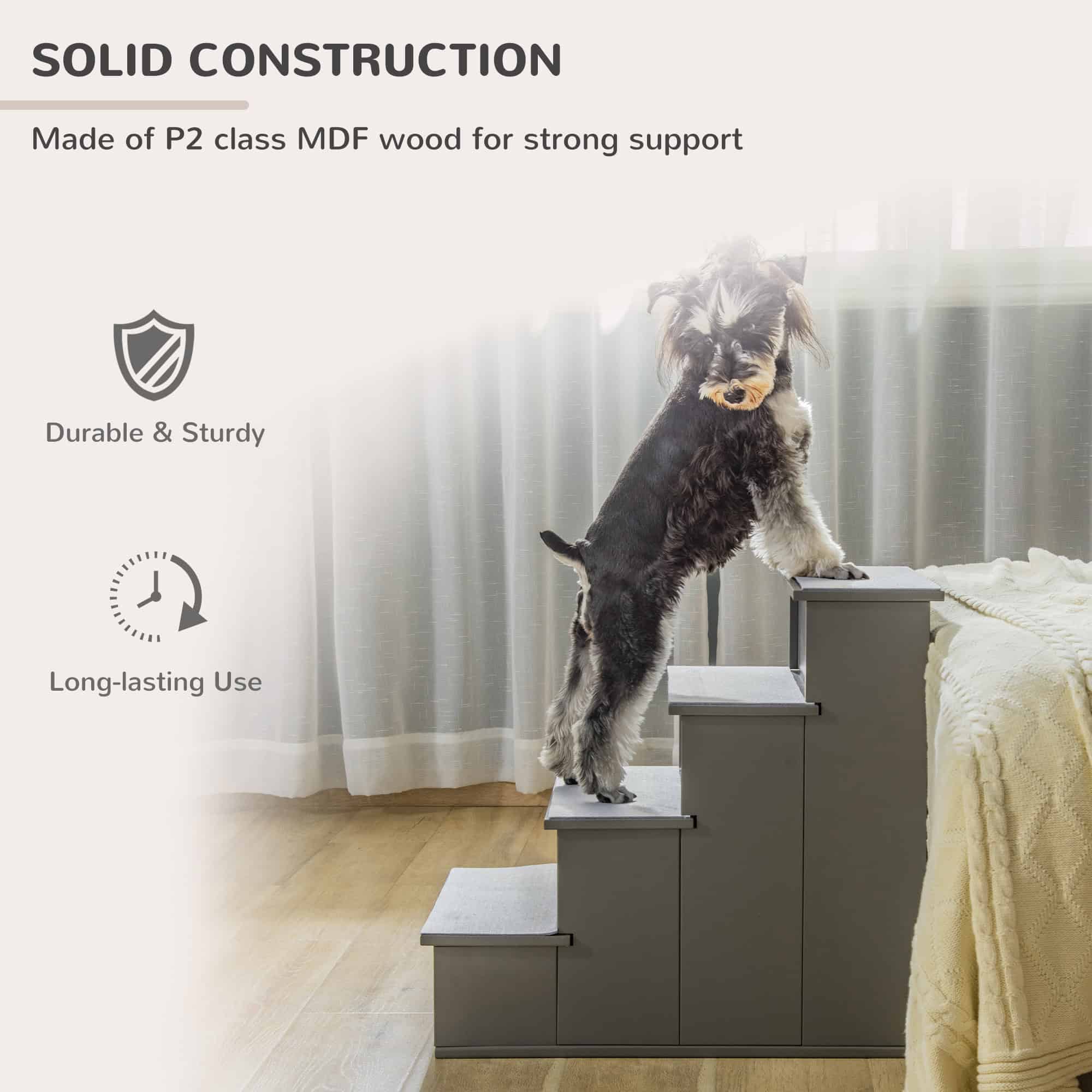 Dog Steps Pet Stairs for Bed Cat Ladder for Couch with Non-Slip Carpet, 15.7" x 23.2" x 21.3", Grey