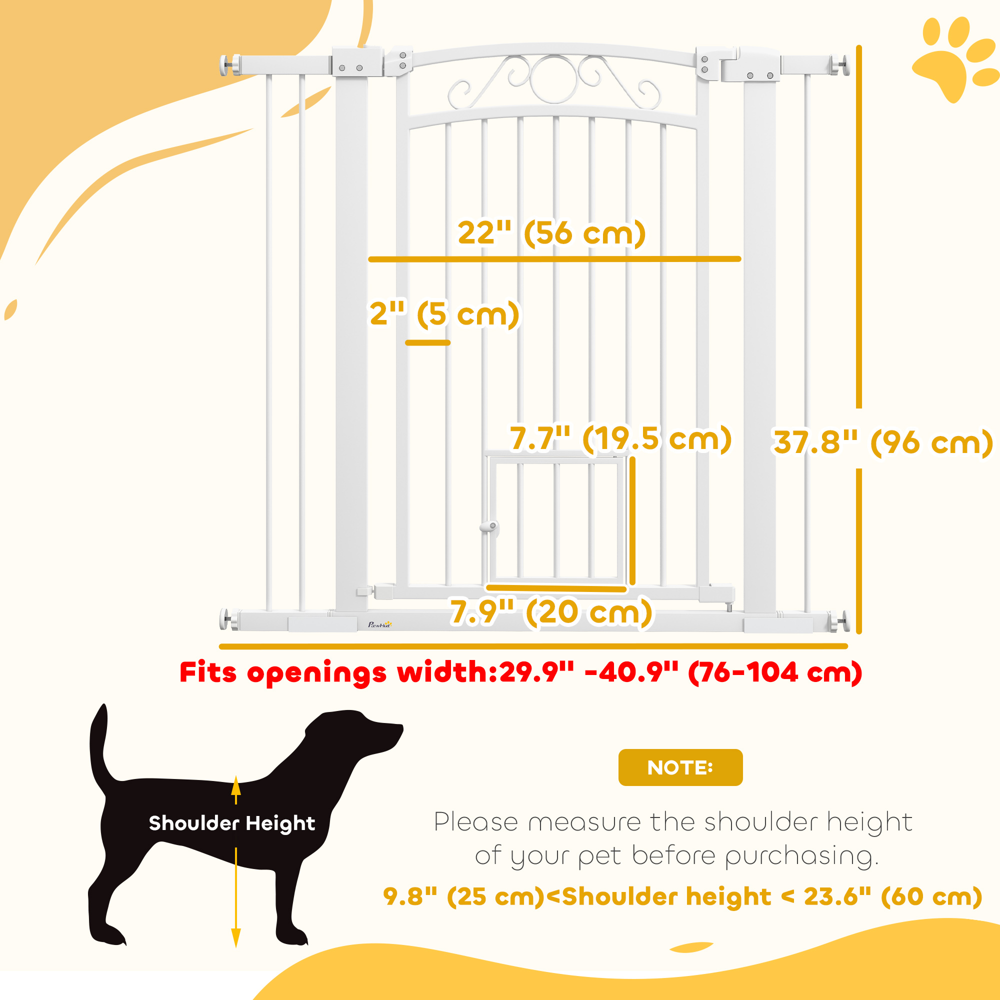 Dog Gate, Walk Through Pet Gate w/ Small Pet Door, Auto Close, for Doorways, House, Stair, 30"-41" W x 38" H