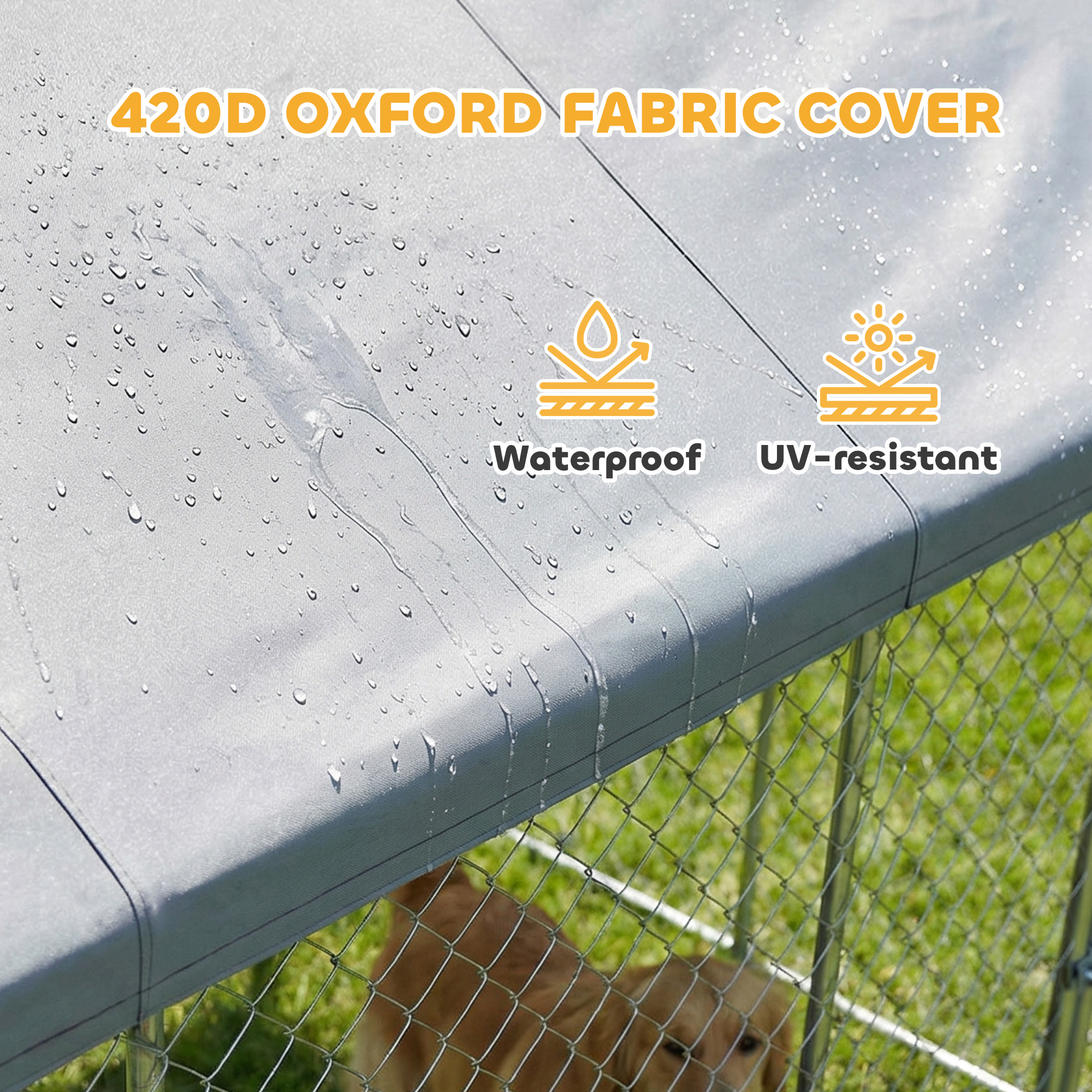 Heavy Duty Outdoor Dog Kennel with Waterproof Roof, Secure Latch, Chain Link Dog Run for Backyard, 19.7' x 7.5' x 7.9'