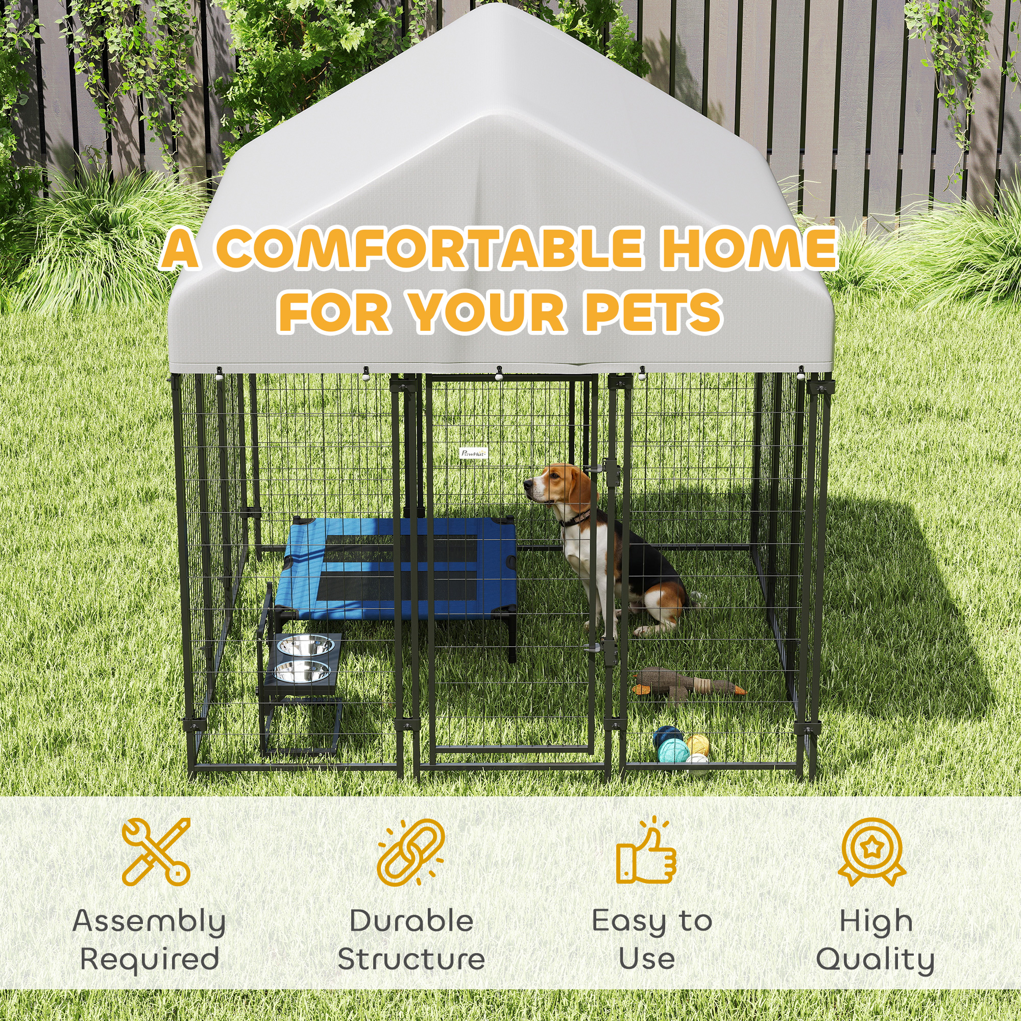 Outdoor Dog Kennel with Waterproof UV-Resistant Cover, 6' x 6' x 6'