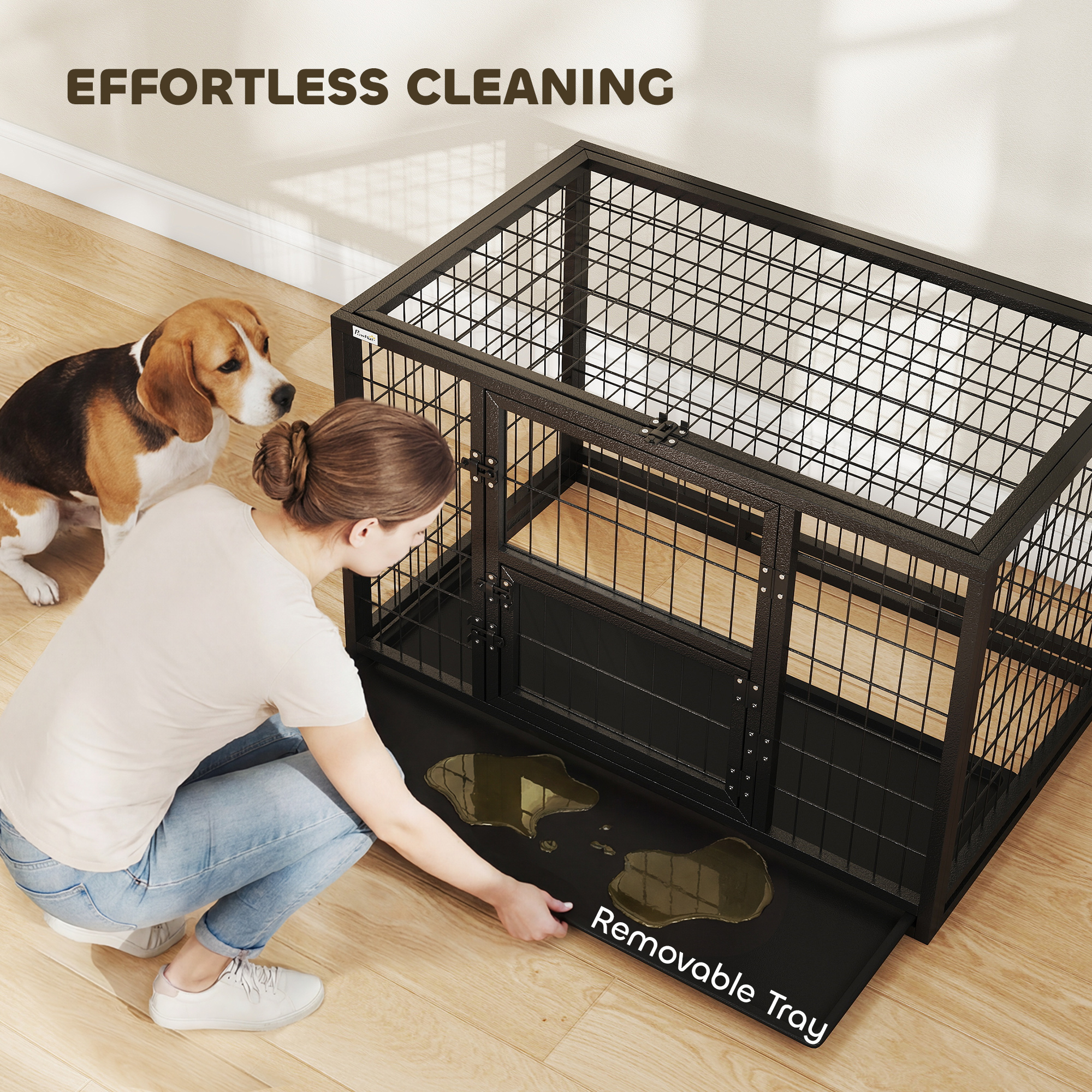 37 Inch Heavy Duty Dog Crate, Large Metal Dog Kennel with Removable Tray, 3 Doors and Secure Lock