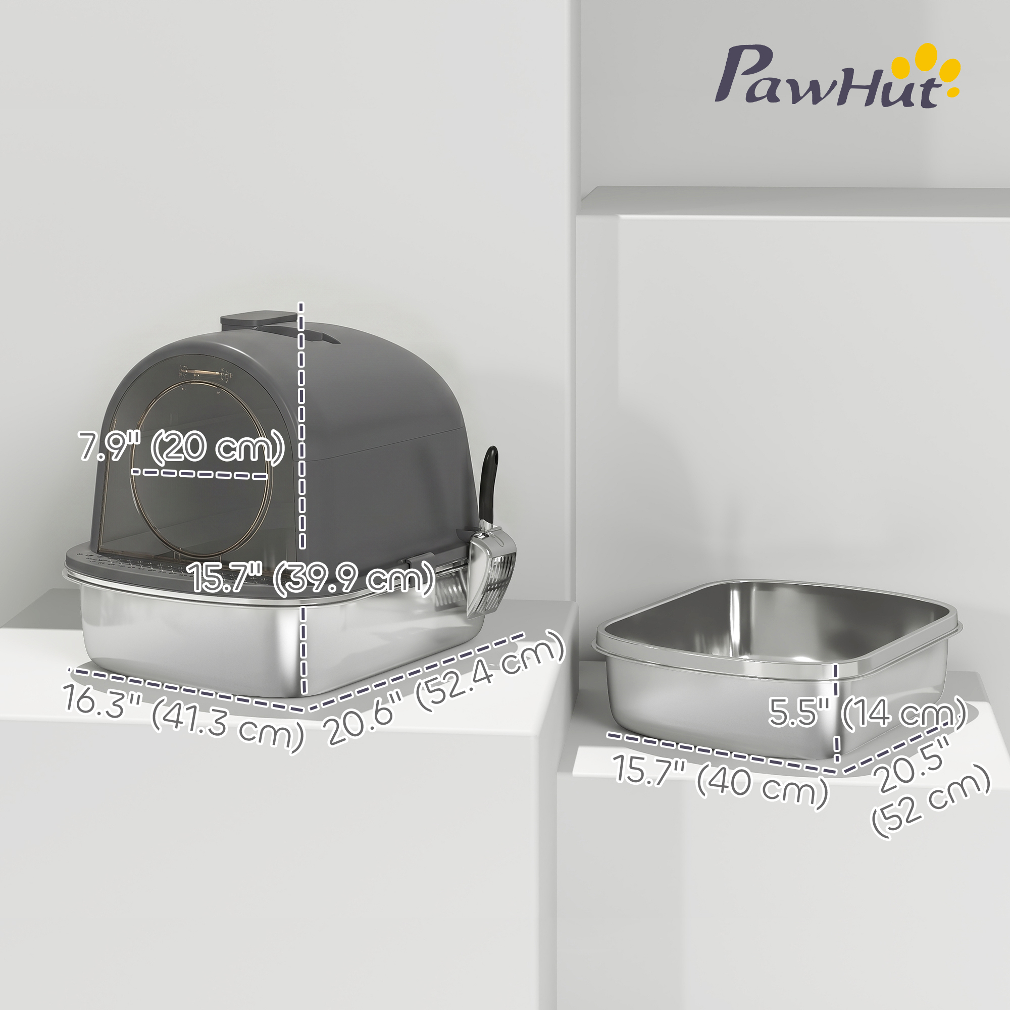 Enclosed Stainless Steel Litter Box, Metal Cat Litter Box with Scoop, Deodorizer Bag, Handle, Easy to Clean