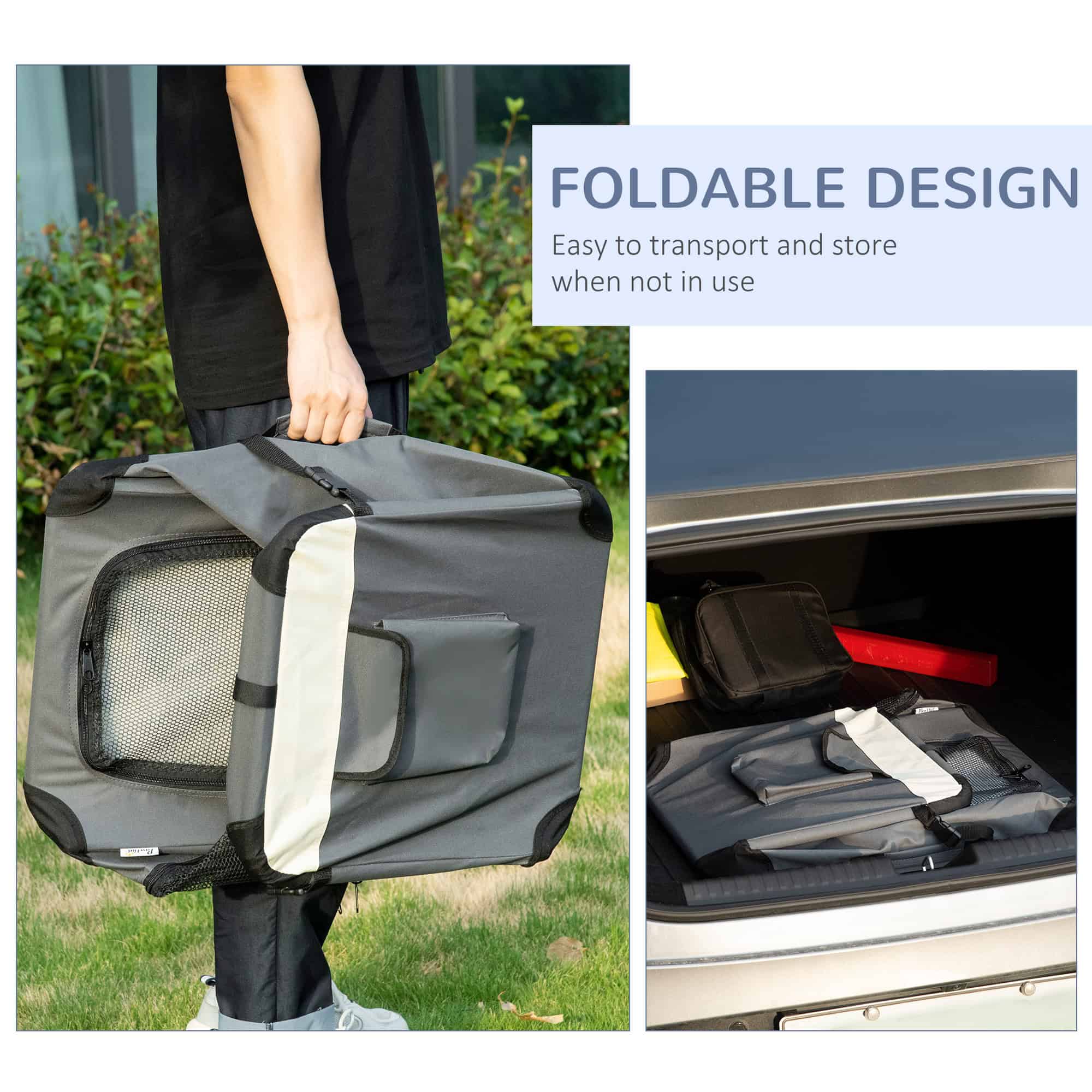 24" Foldable Pet Carrier with Removable Mat, Breathable Mesh, Soft Side Pet Travel Crate for Cat & Miniature Dogs, Grey