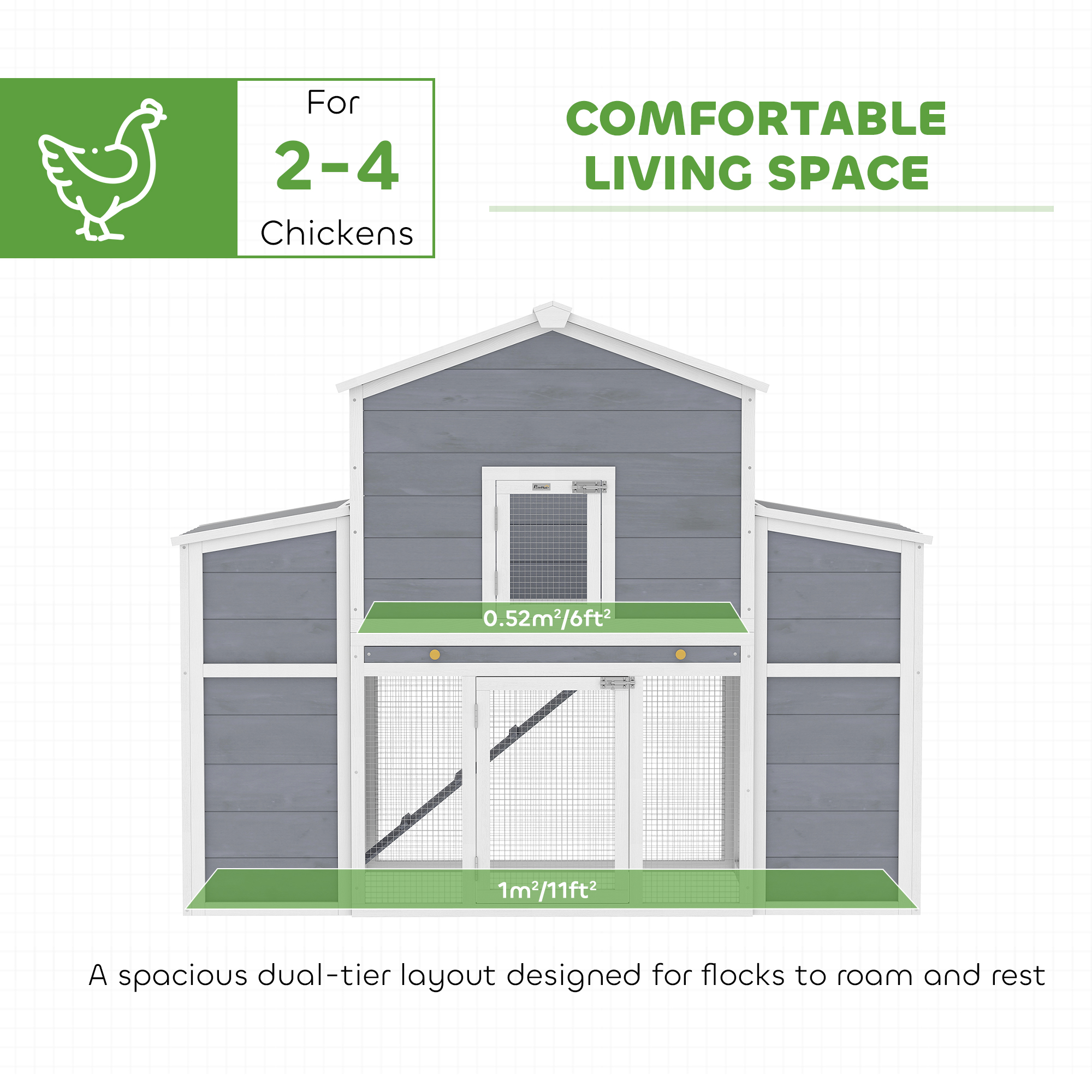 66.5" Large Chicken Coop, Wooden Chicken House with 2 Nesting Boxes, Sliding Tray & Ramp, for Outdoor Backyard Farm